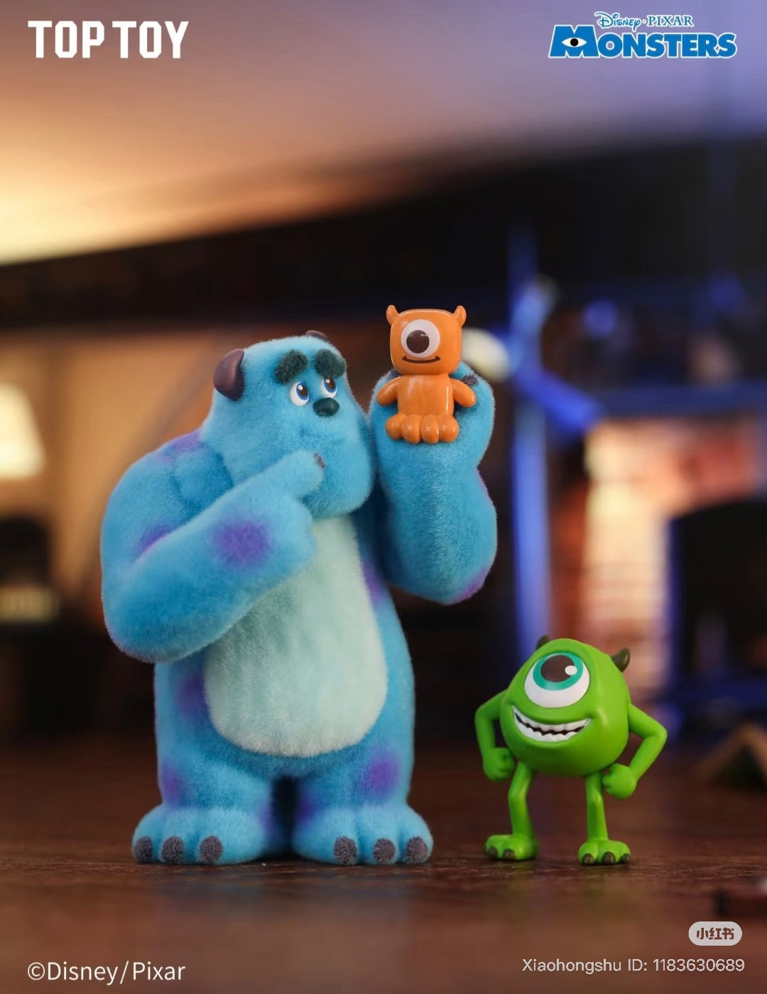 Disney Pixar Monsters, Inc. Series “Work Log” Blind Box showcasing Sulley, Mike, and a tiny cyclops toy. Preorder now; ships by Nov 2025.