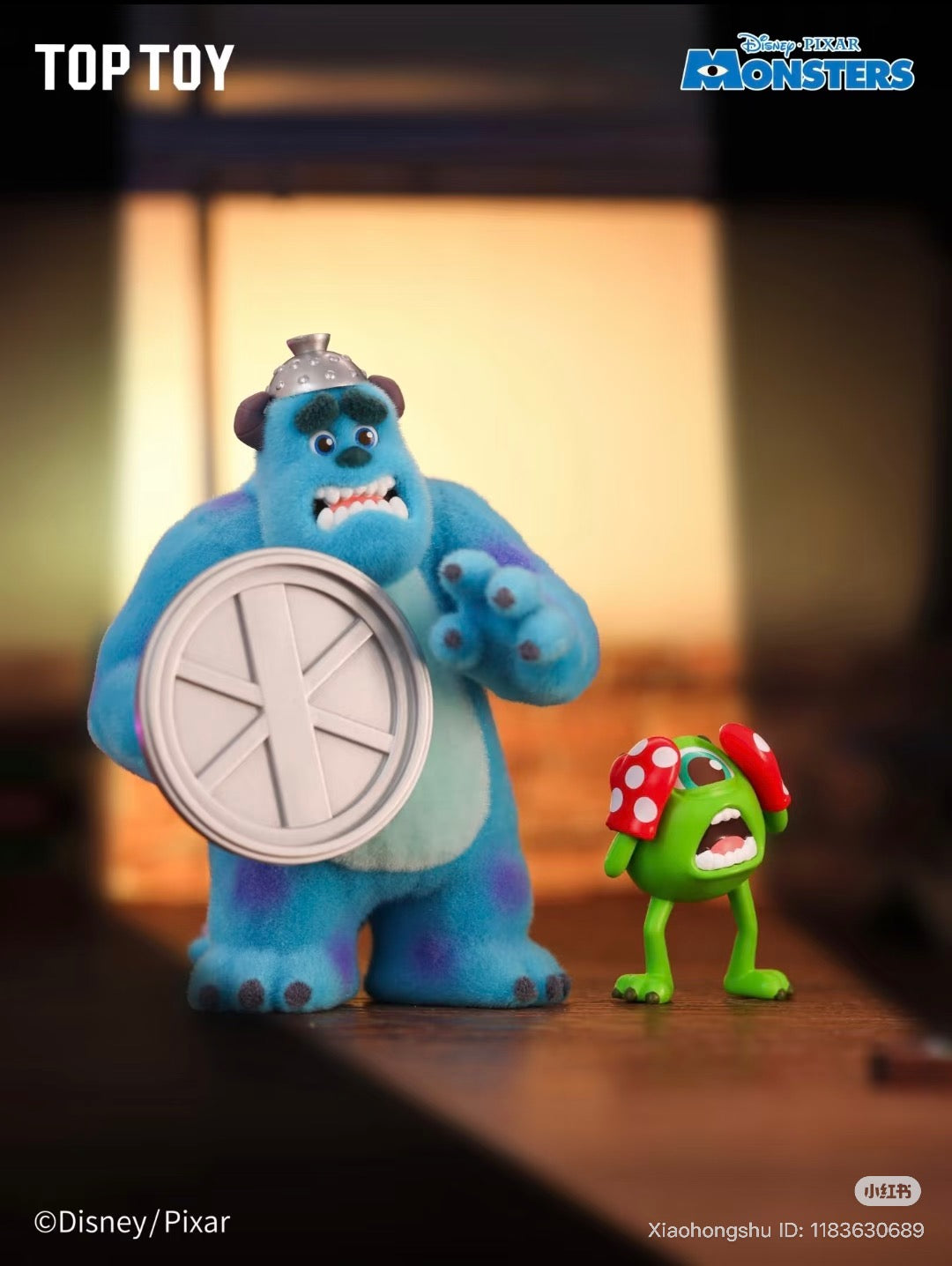 Disney Pixar Monsters, Inc. Series “Work Log” Blind Box features mini figures: Sulley with makeshift armor and Mike with mushroom caps, available for preorder.