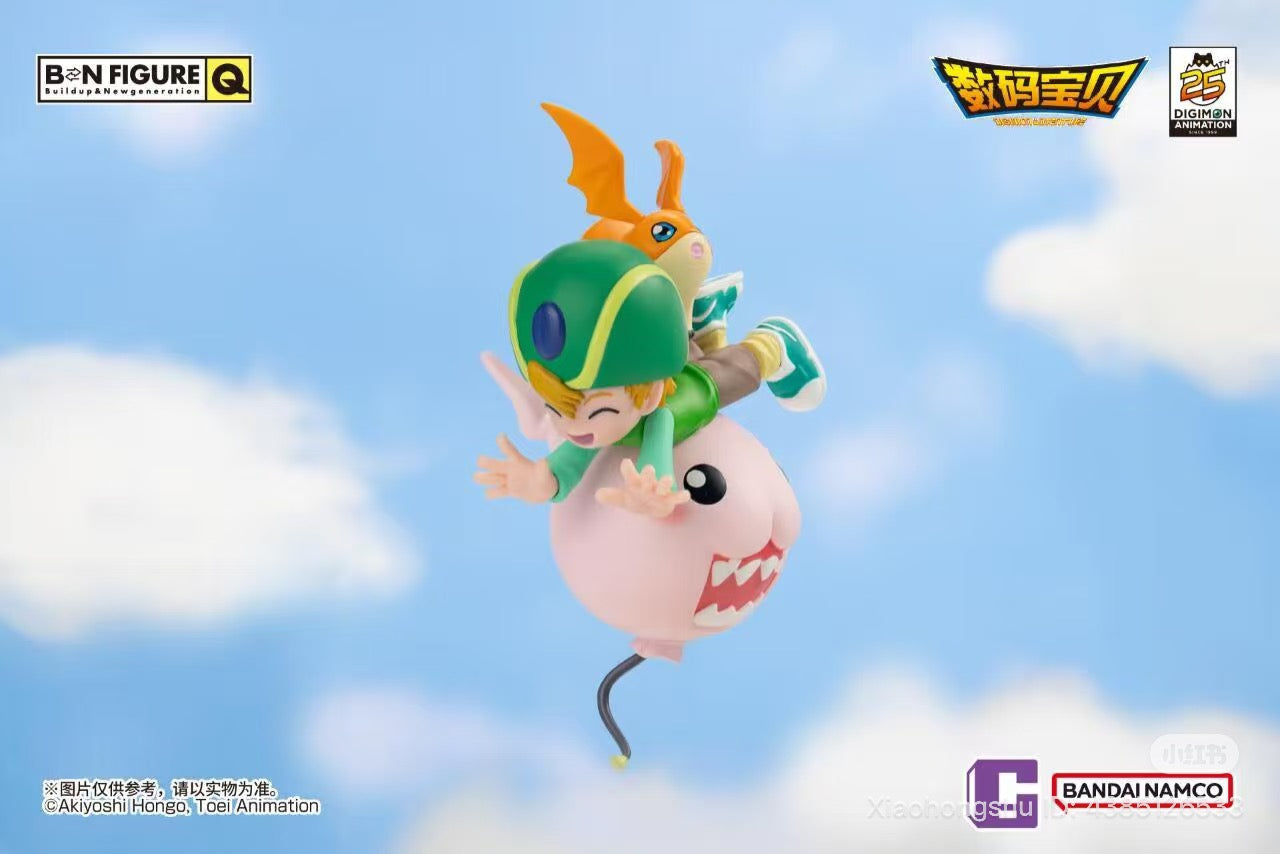 BNFIGURE Q Digimon Adventure 25th Anniversary model features T.K., Patamon, and Poyomon flying, celebrating Digimon's legacy. Preorder now for November 2025 shipment.