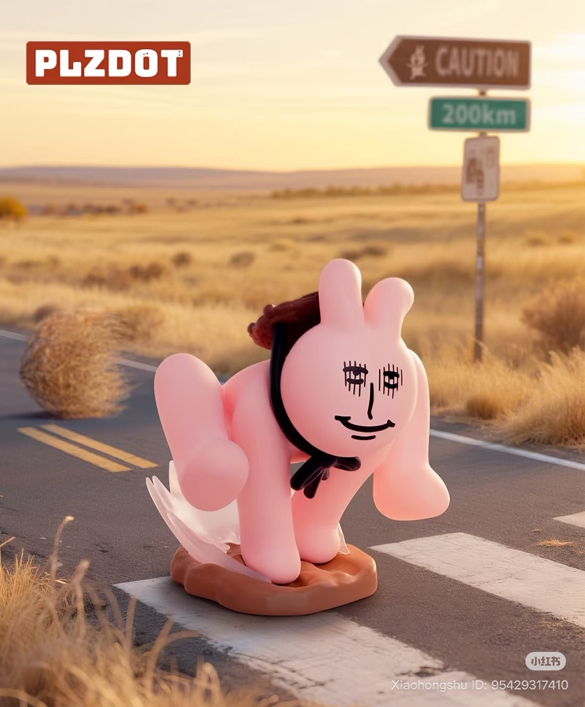 My Friend Rabbit- Abstract Rabbit Mini Series 2 Blind Box: surreal pink figure on a highway, part of a blind box art toy collection from Strangecat Toys.