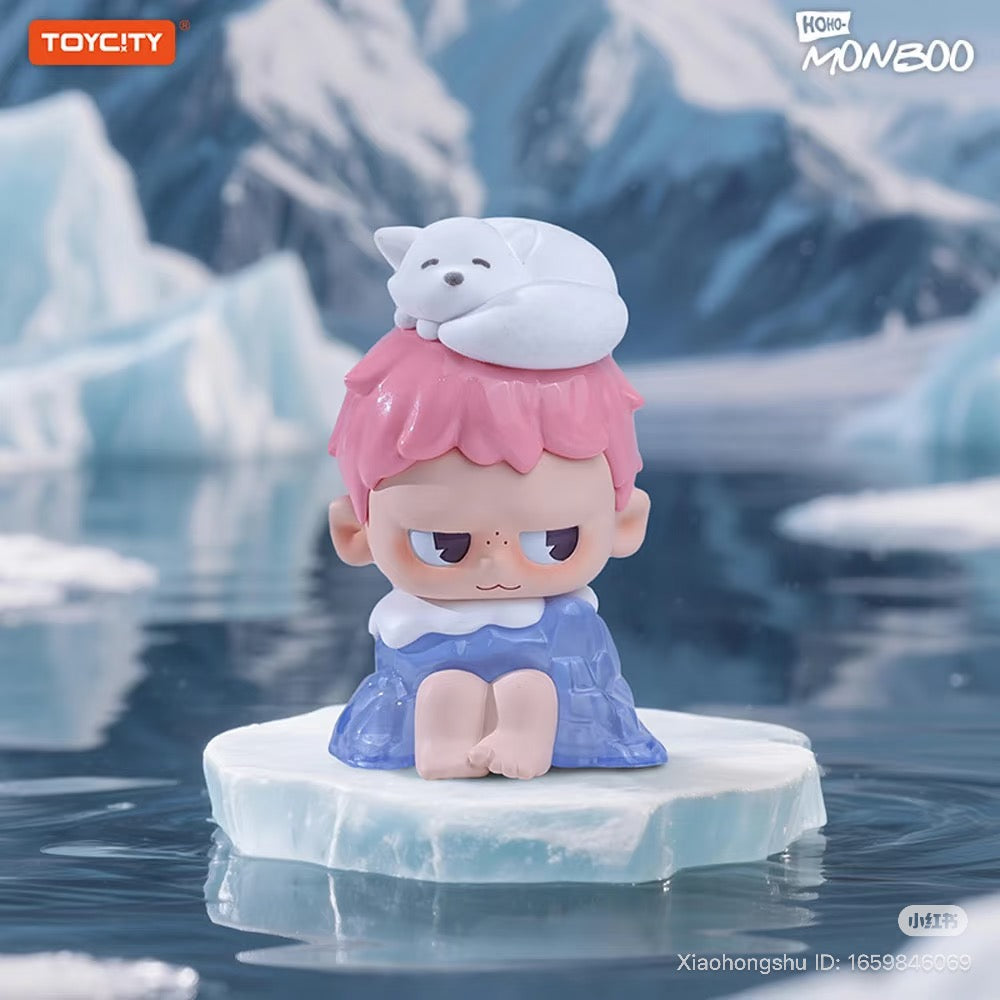 MONBOO-Guardian Of The Homeland Series Blind Box toy features a pink-haired character with a napping fox on ice, available for preorder at Strangecat Toys.