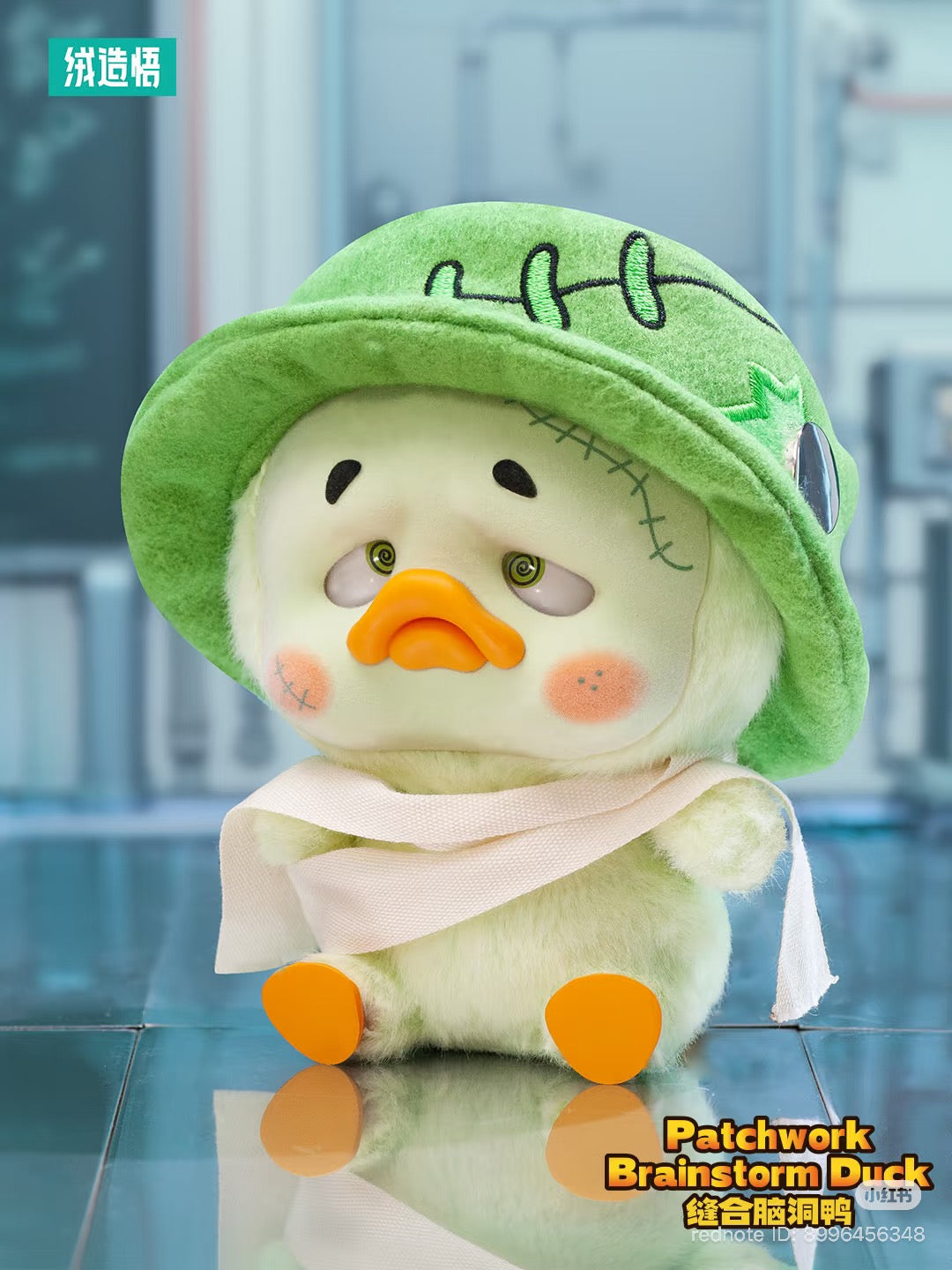 Upset Duck Colorful Player Duck Plush Keychain Blind box features a soft toy duck with spiral eyes, floppy hat, and scarf, available for preorder at Strangecat Toys.
