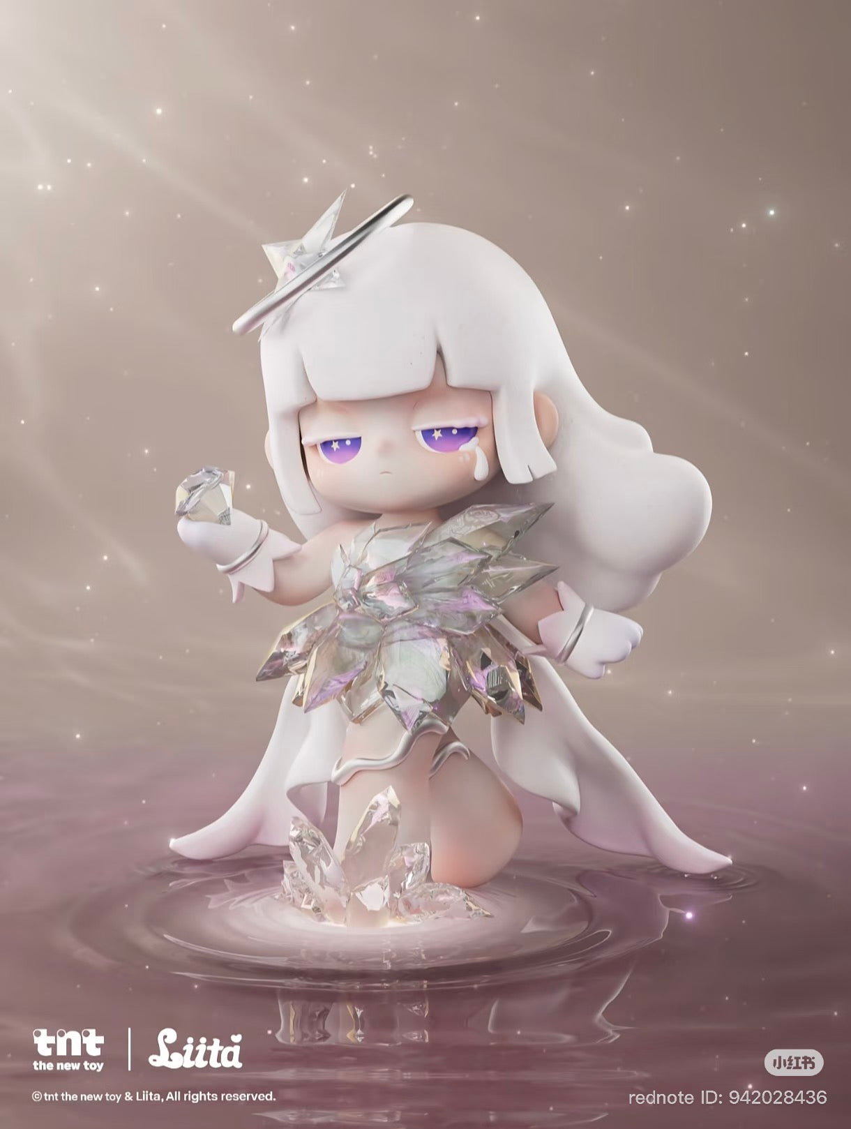 Liita Forward by Light series figure: a stylized girl with crystalline attire, kneeling in liquid, halo and star headpiece, part of a collectible blind box series.
