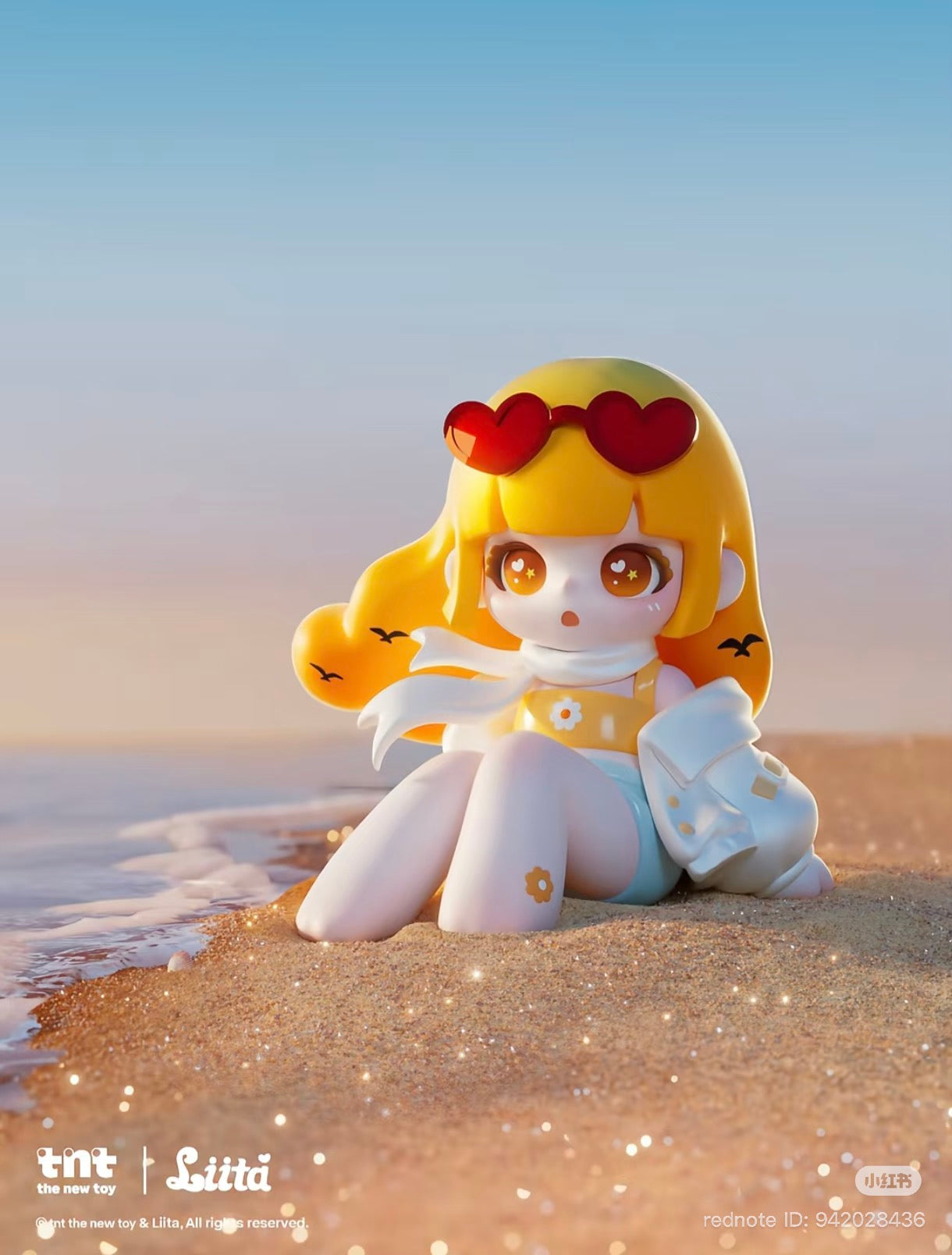 Liita Forward by Light series figure: a 3D-rendered girl on a beach with heart sunglasses, daisy top, and starry eyes, available for preorder.
