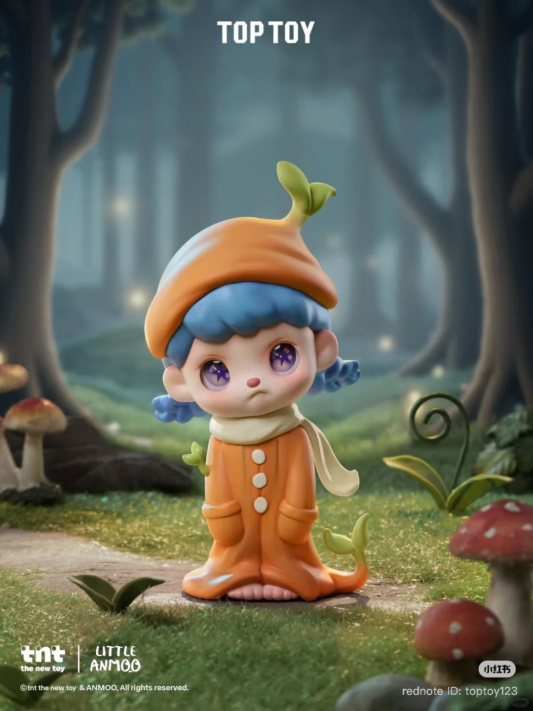 ANMOO Listen Attentively Blind Box Series Figure, featuring a whimsical chibi-style character with starry eyes, in a playful forest setting. Preorder for Q4 2025.