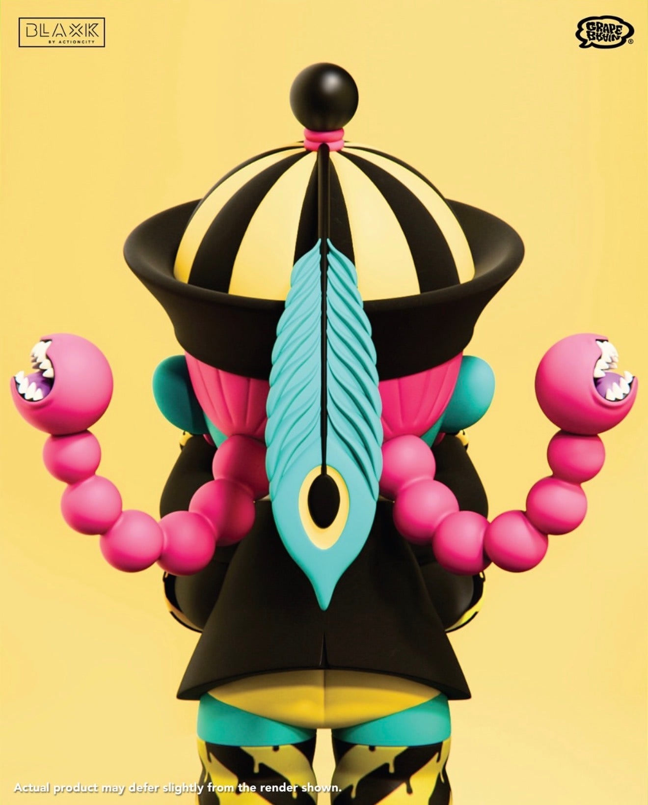 Underworld Girl - SHISHIKABA NENE Chan figure, featuring a black hat, teal plume, pink arm-tubes with teeth, and camo-patterned legs, limited to 5 pieces.