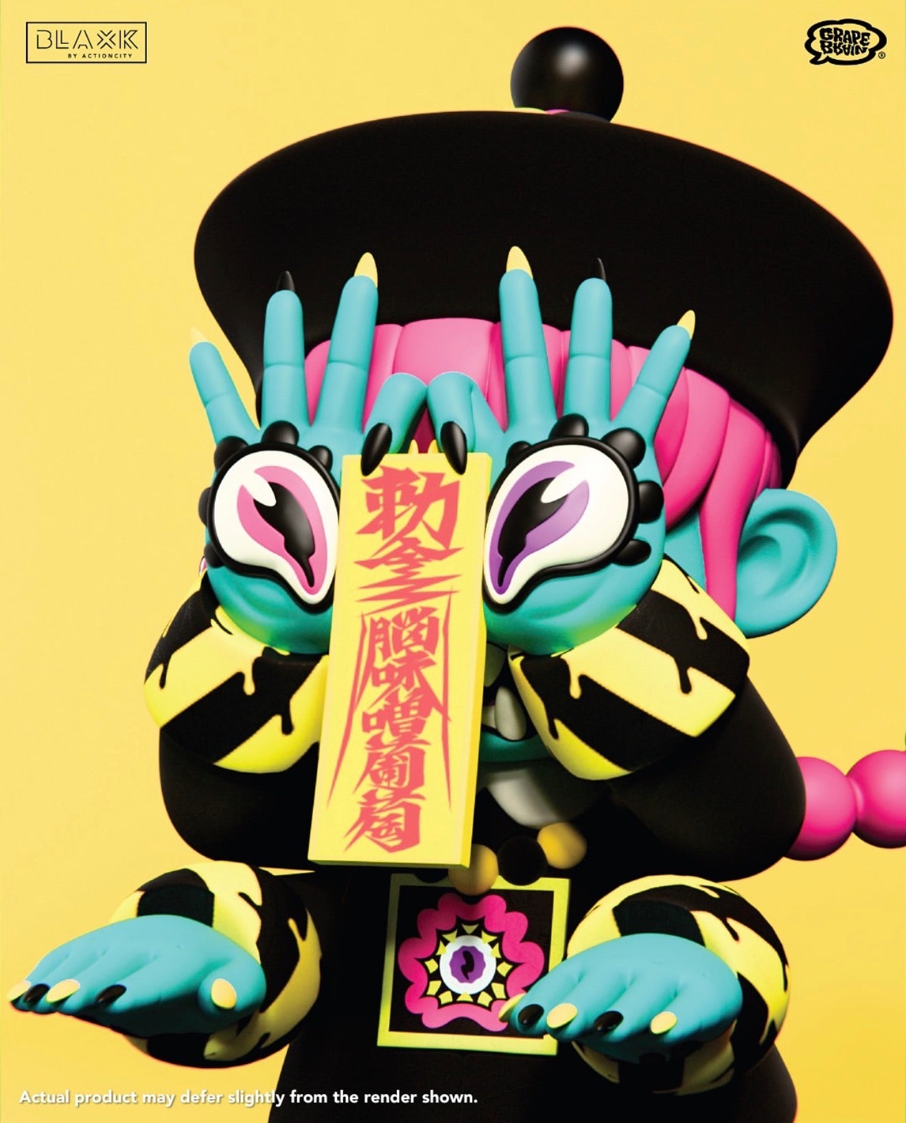 Underworld Girl - SHISHIKABA NENE Chan by Grape Brain: a 7 resin collectible with aqua-blue skin, pink hair, and a yellow talisman. Limited to 5 pieces.