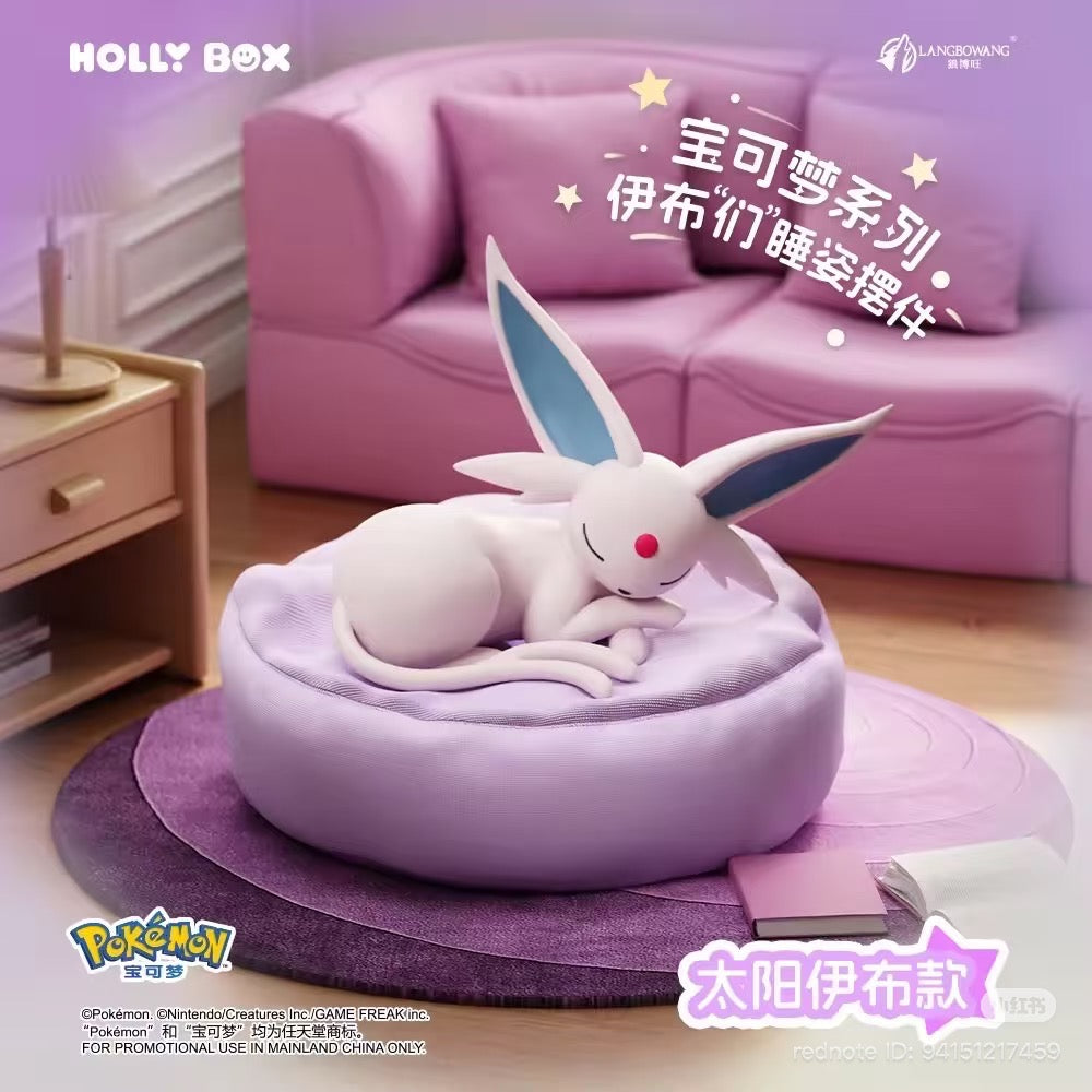 Pokémon Eeveelutions Sleeping Pose Figures Series Blind Box features a serene Espeon sleeping on a plush cushion. Preorder for Strangecat Toys' unique collectable line.