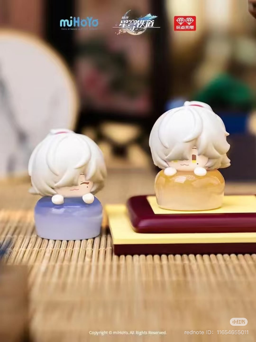 Honkai Impact 3rd Keycap Pendant Blind Box Series featuring small toy figurines on a table, part of an 8-design collectible set.