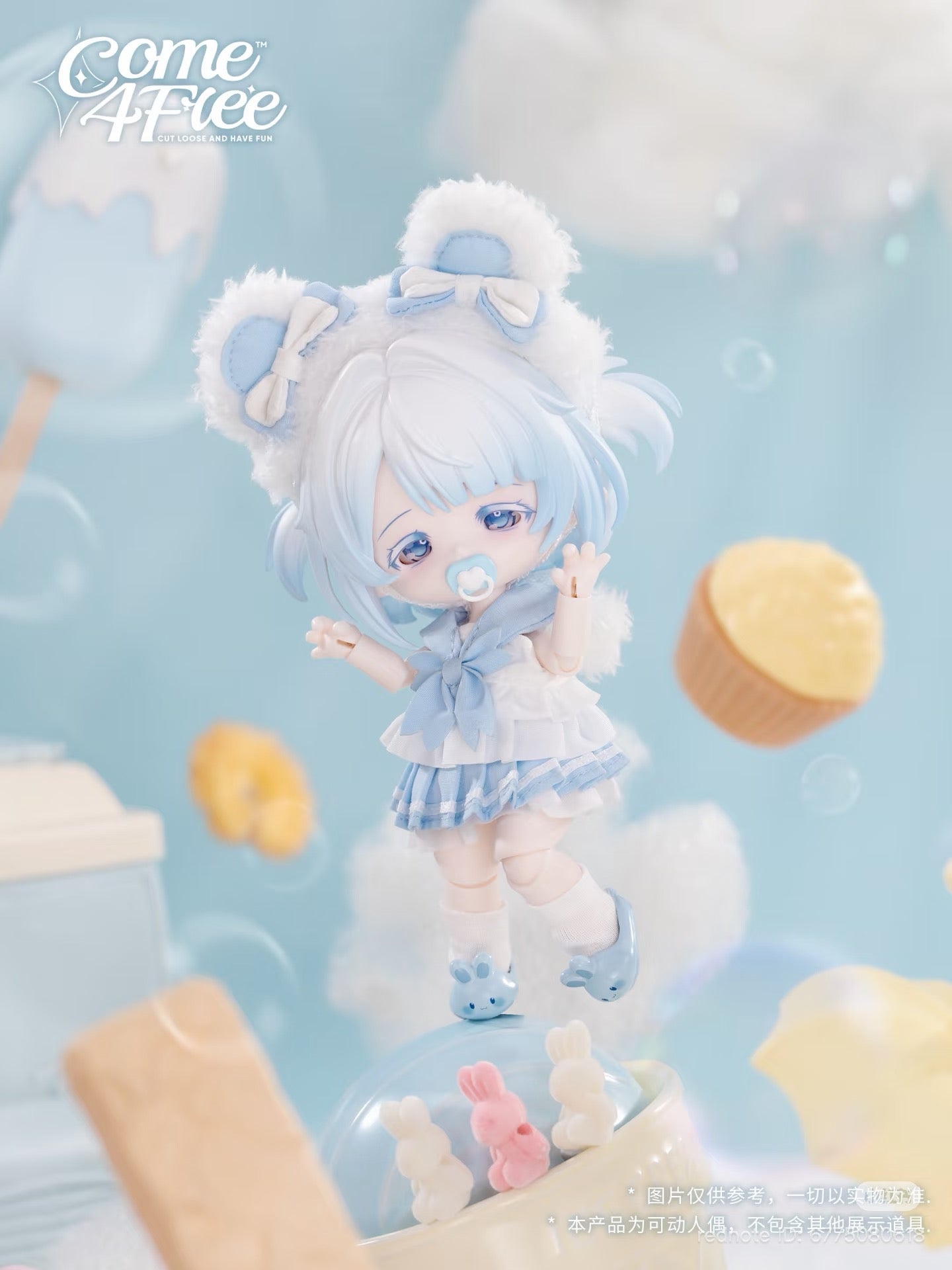Chibi-style doll in sailor outfit with sweets, part of Bonnie's Fourth Generation Dream Pastry Series BJD Blind Box. Preorder at Strangecat Toys.