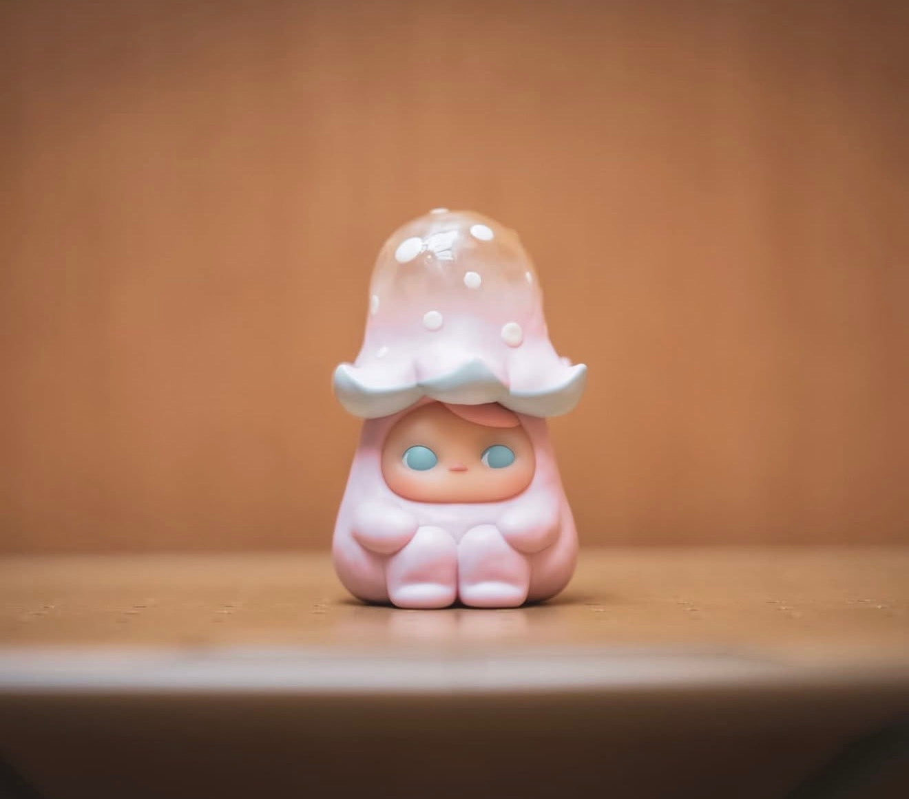 Pucky Mushroom Beanie - Tall Pink Hat vinyl figurine, chibi-style with mushroom cap, available for preorder from Strangecat Toys, shipping by January 2026.