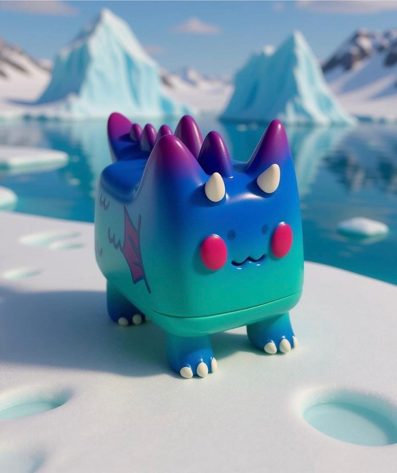 DiDi (Dino cat) Ice Monster by Rato Kim, a stylized sofubi toy blending cat and dragon features, preordering now.