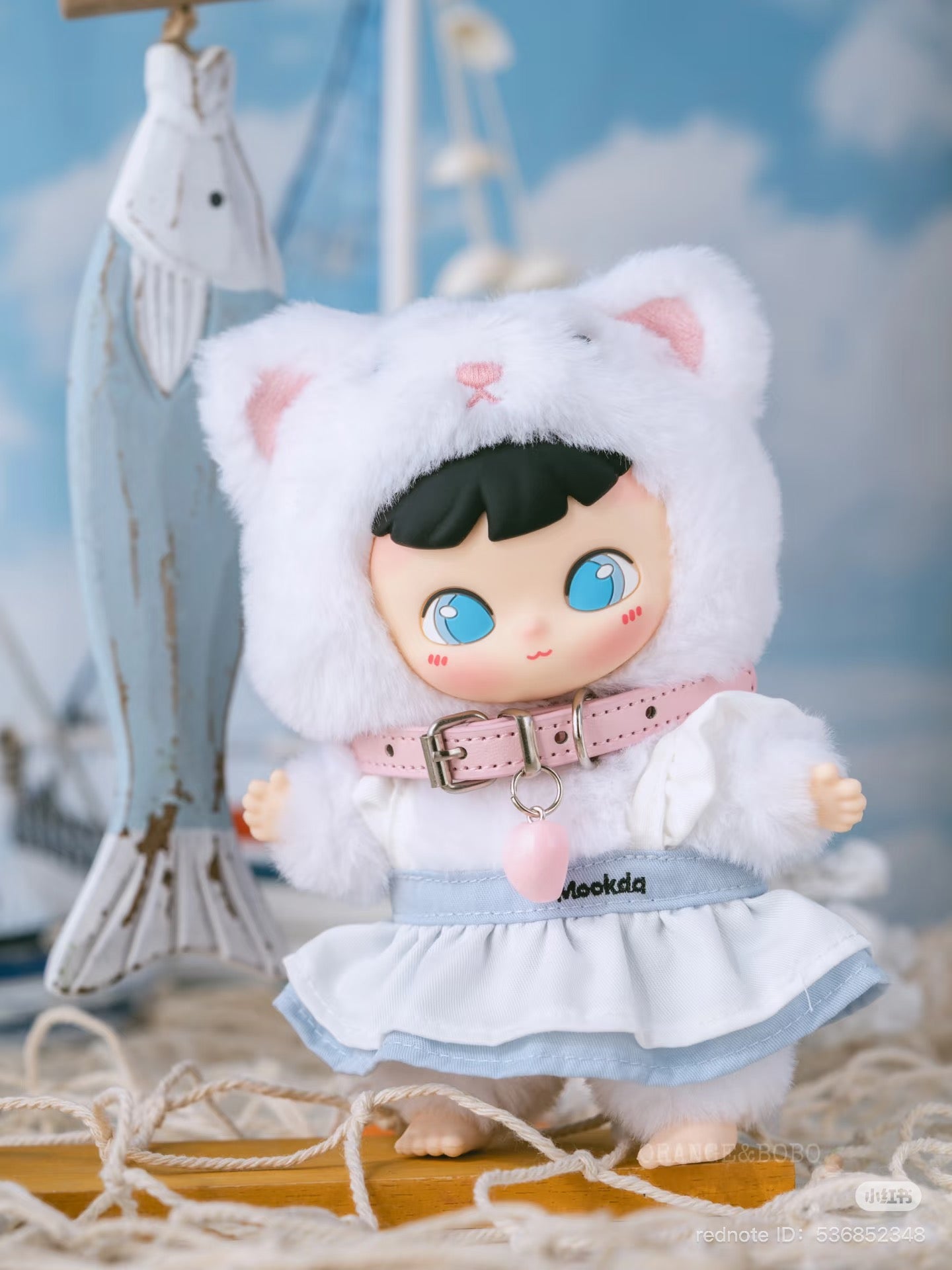 Cimmy You're Invited Series Plush Keychain Blind Box, featuring a doll in a cat hat and dress. Preorder, ships late May 2025.