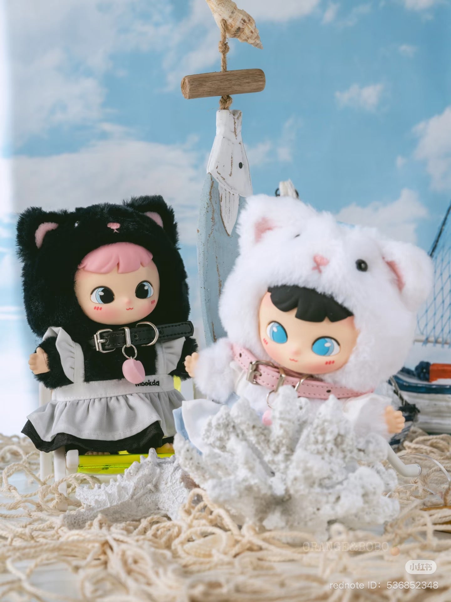 Cimmy You're Invited Series Plush Keychain Blind Box featuring two dolls in themed garments on a beach, available for preorder, ships late May 2025.