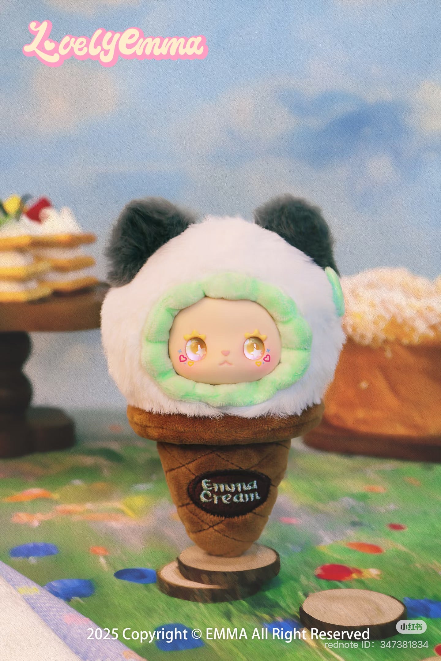 Stuffed animal resembling ice cream cone, part of LOVELY EMMA Ball Ball Plush Keychain Blind Box Series, available for preorder, ships late May 2025.