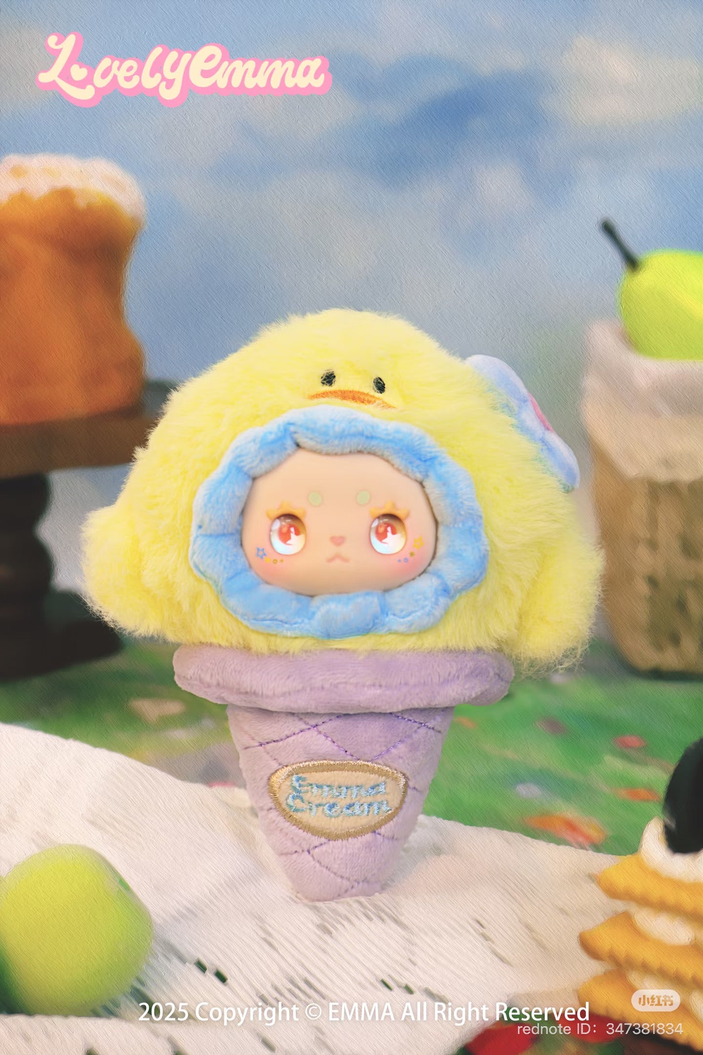 Stuffed toy in a cone from LOVELY EMMA Ball Ball ice cream Plush Keychain Blind Box Series, available for preorder at Strangecat Toys.
