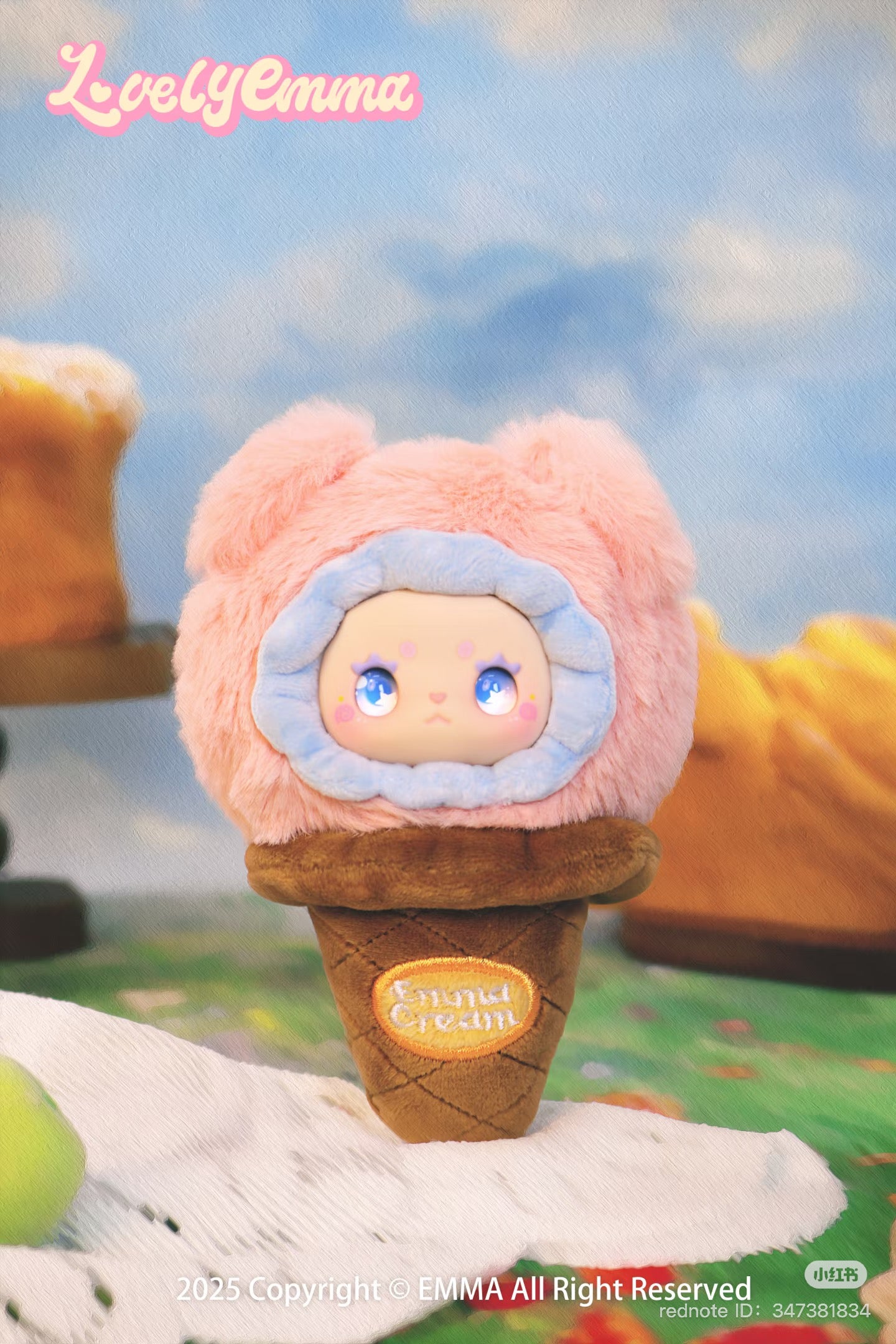 LOVELY EMMA Ball Ball ice cream Plush Keychain Blind Box Series featuring a stuffed toy in an ice cream cone. Preorder for May 2025 release.