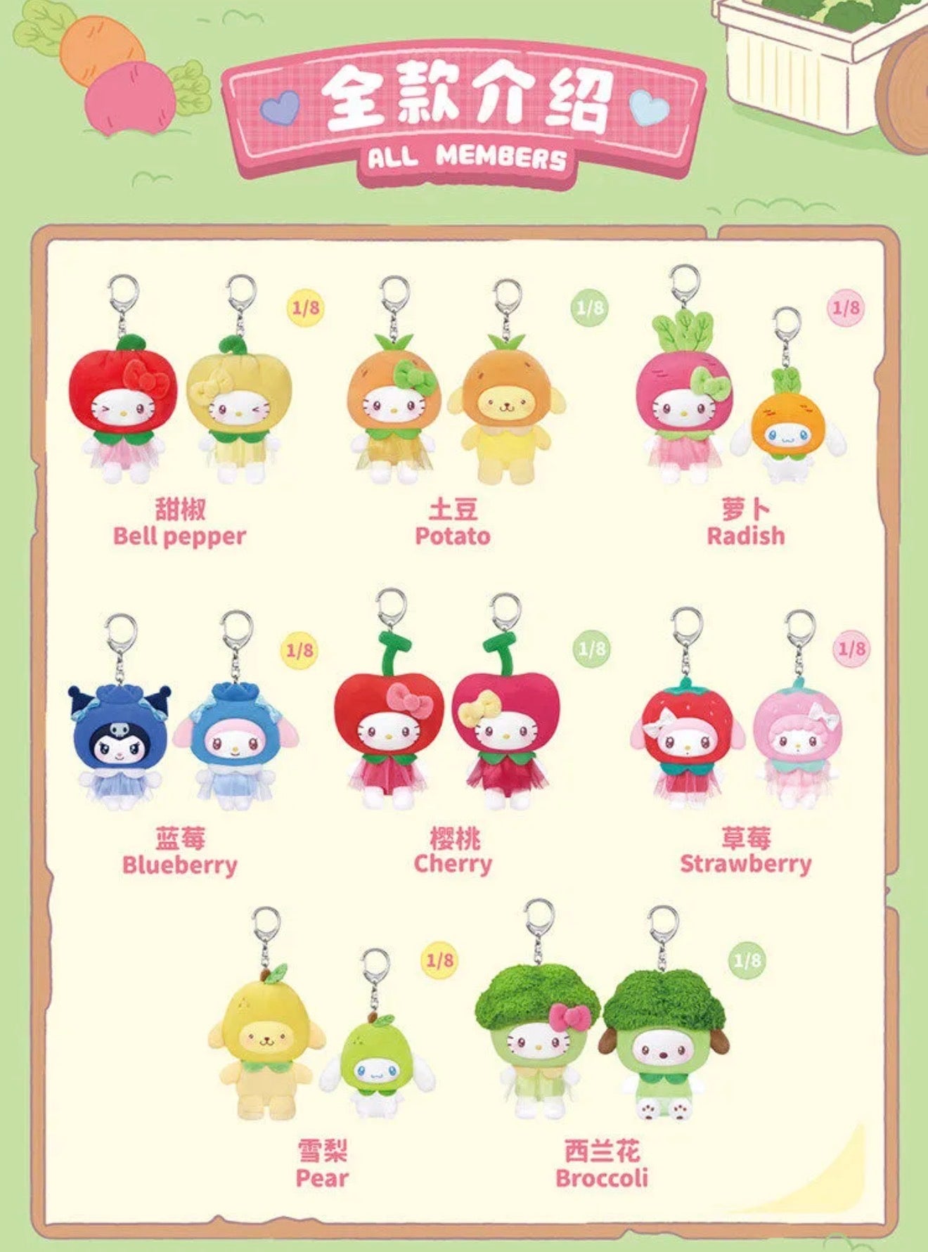 Sanrio Characters Fruit & Vegetables Plush Keychain Blind Box