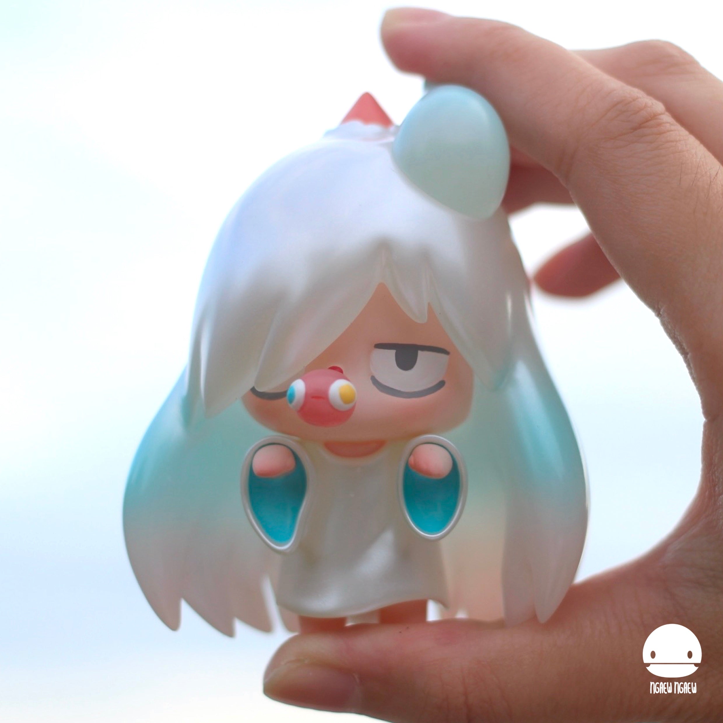 Pung Sweet Dreams & Nightmare resin toy by Ngaew Ngaew, 8cm, depicted being held in a hand, showcasing its intricate cartoon figurine design. Preorder for April 2025.