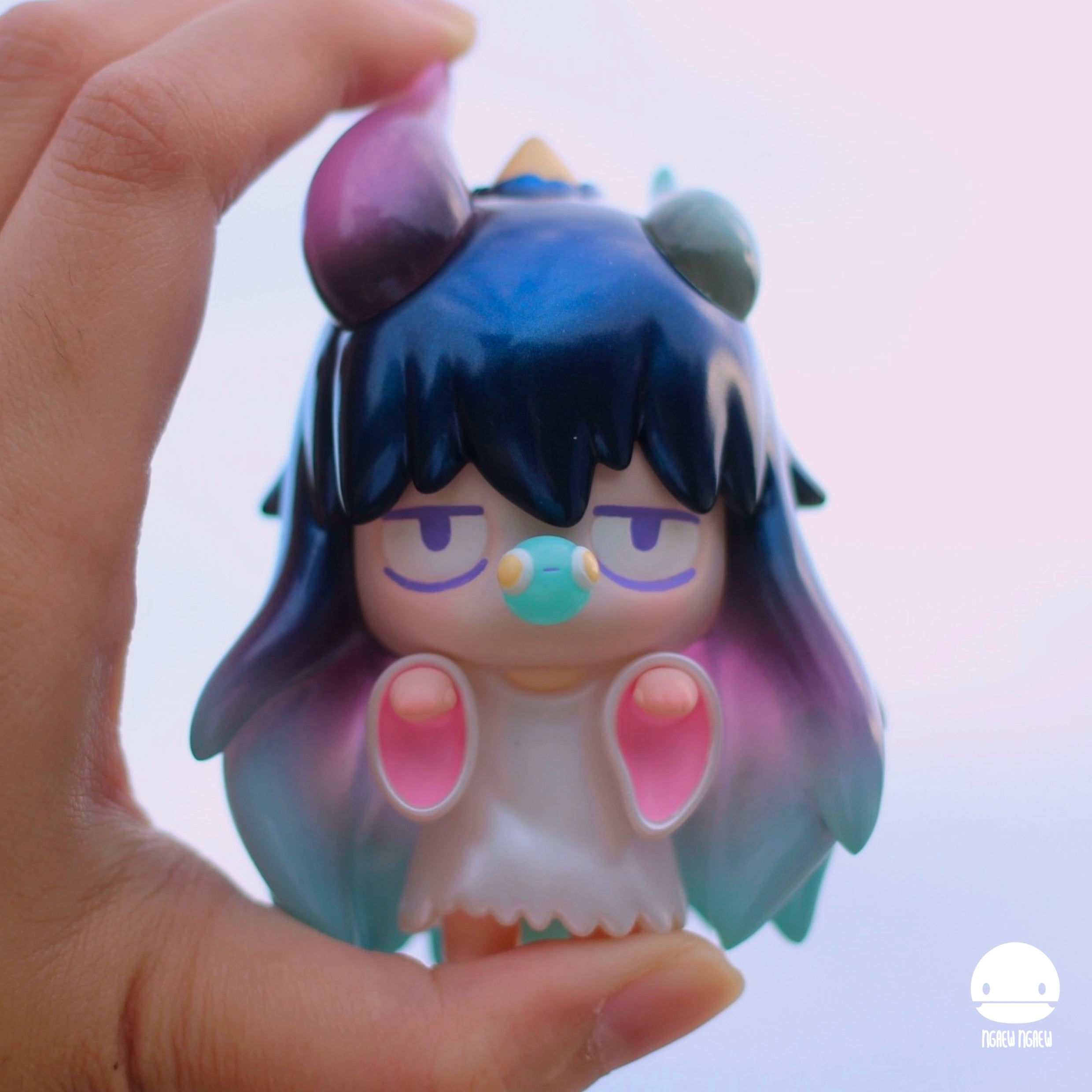 Pung Sweet Dreams & Nightmare by Ngaew Ngaew, a resin figurine, 8cm tall, held in hand, available for preorder, shipping estimated April 2025.
