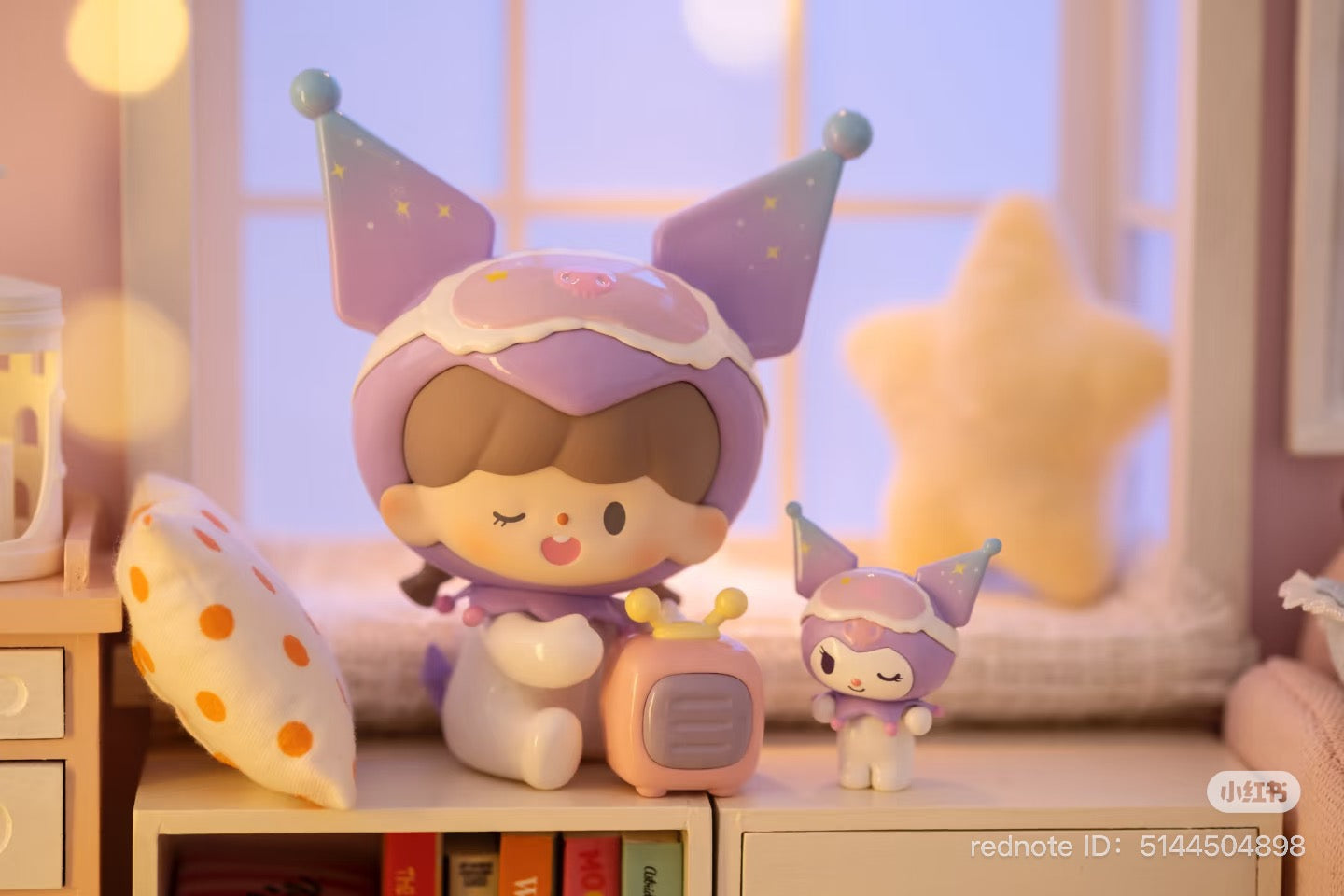Sanrio ZZoton Goodnight Series Blind Box featuring a close-up of a cartoon baby toy, part of a collectible series with six regular designs and one secret option.