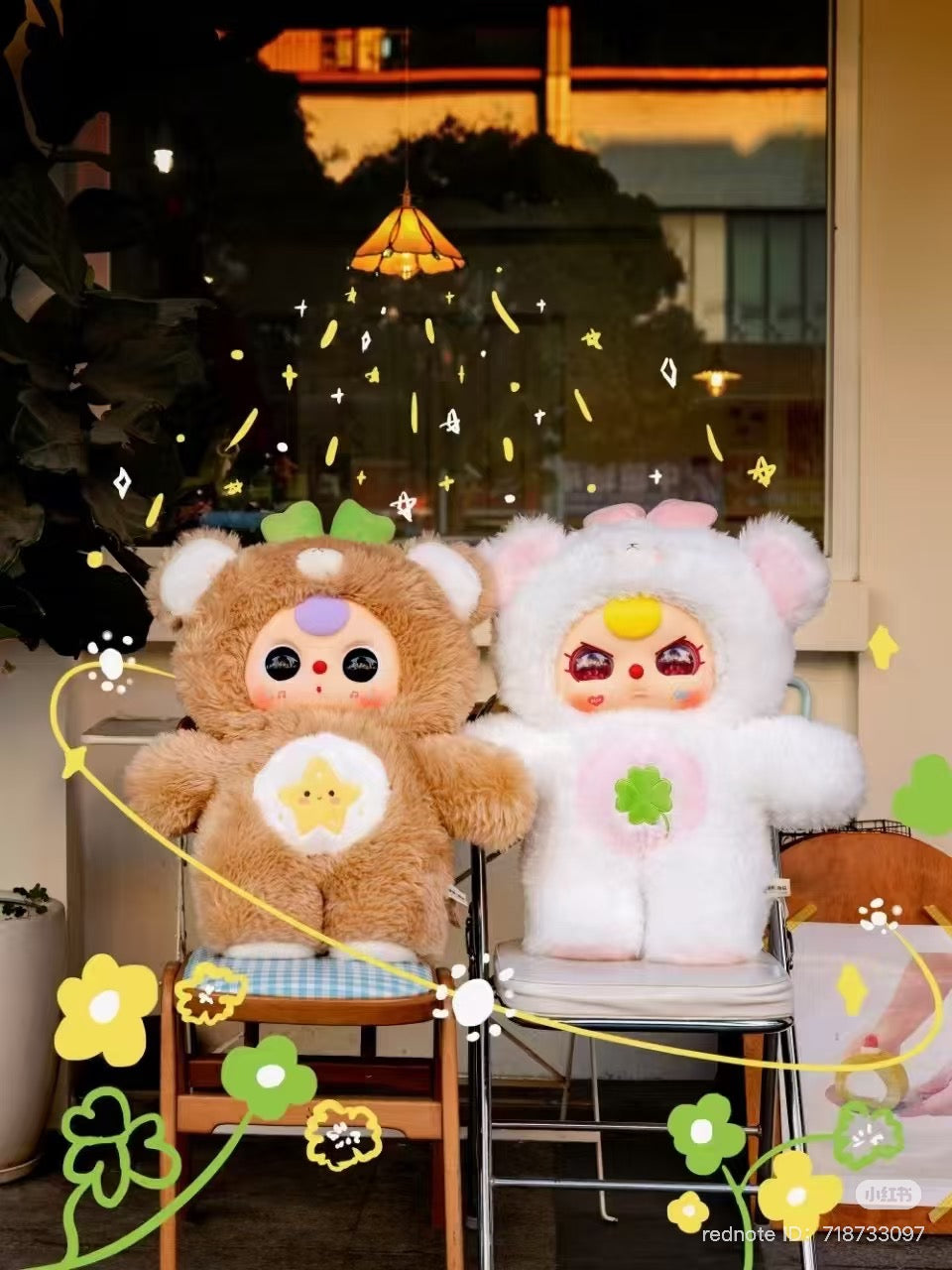 BabyThree 1000% Bear Boy + 400% Baby Bear Blind Box on chairs, showcasing large plush sizes; perfect for preorder from Strangecat Toys.