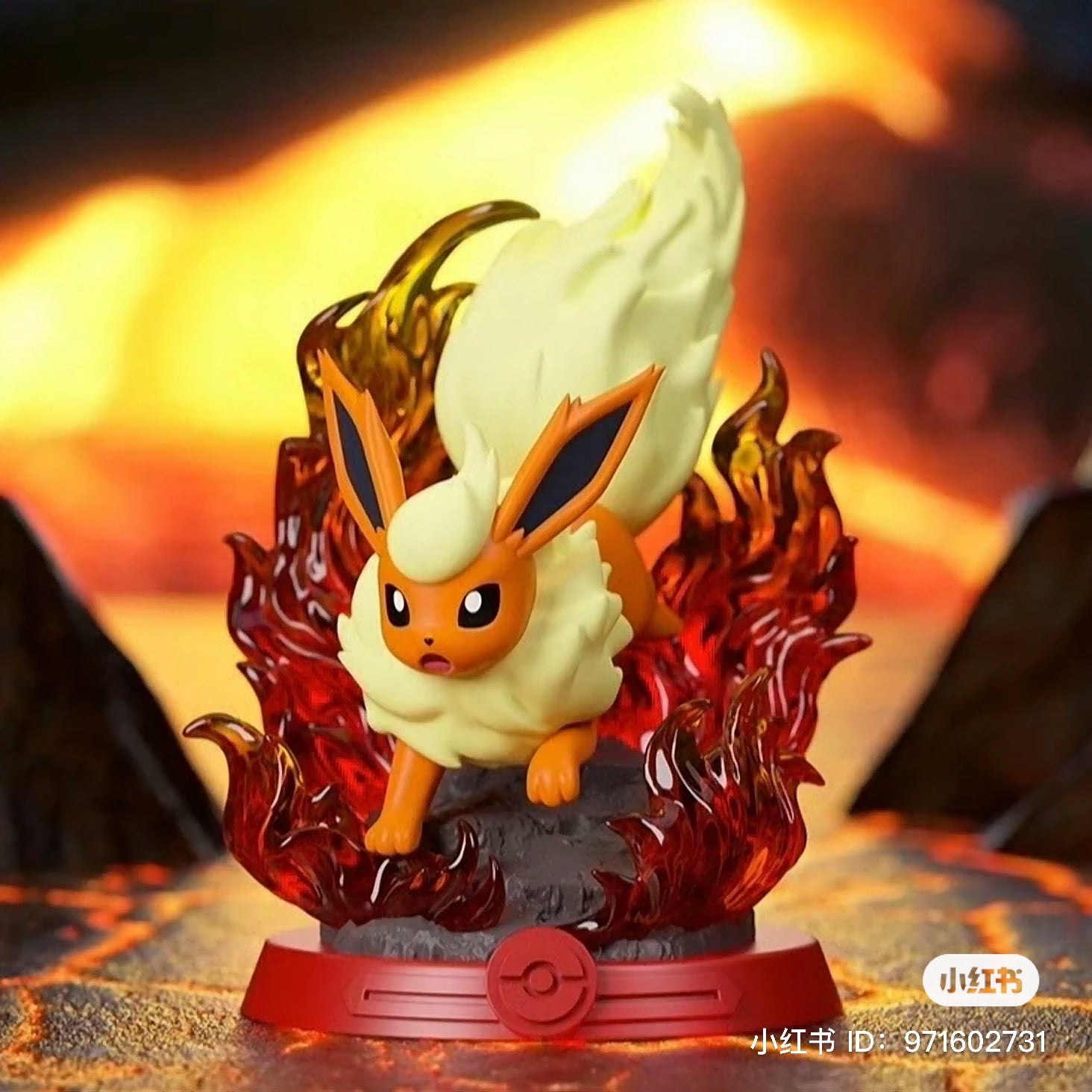 A cartoon Eevee figurine engulfed in flames, part of the Take a Risk, Eevee! Blind Box Series - Preorder.
