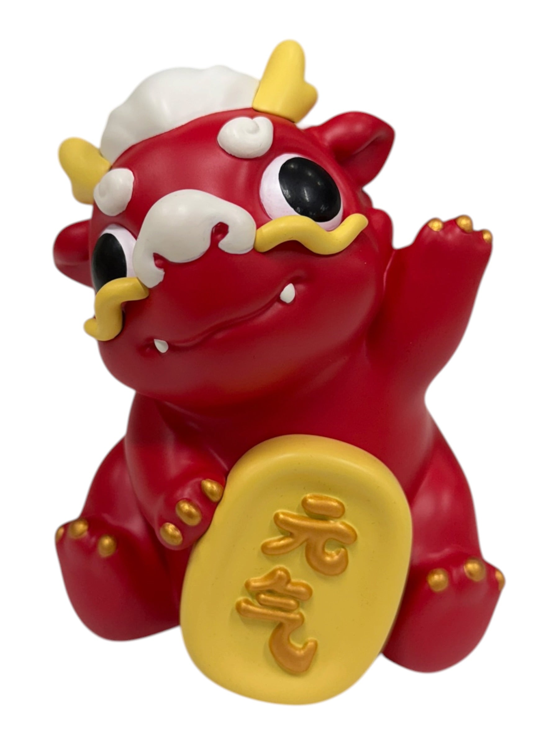 Kemelife Long: A 13cm resin figurine of a dragon-ox hybrid, beckoning with a gold ingot plaque, symbolizing good luck and vital energy.