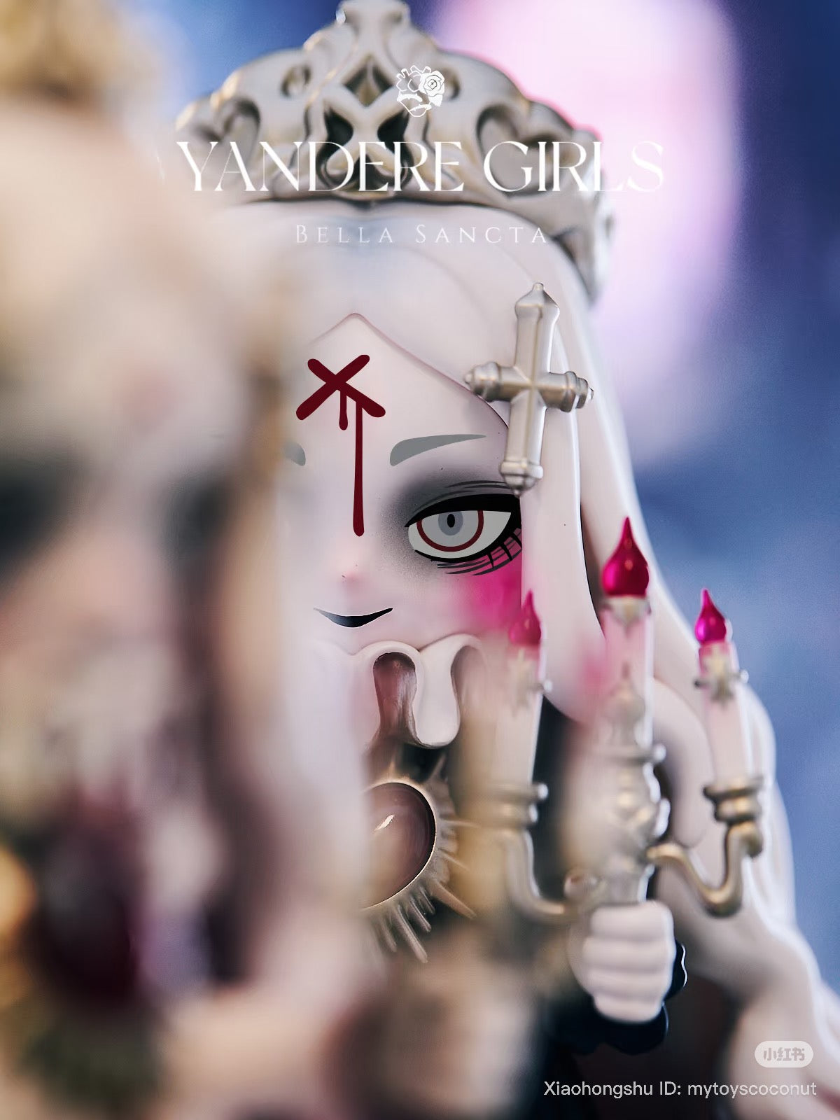 Yandere Girls Bella Sancta - Preorder: Porcelain-white figure with long hair, crown, and candelabra, featuring gothic and anime elements. Limited edition, 9.6 inches tall.