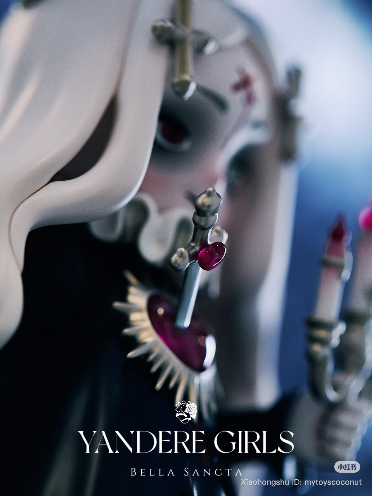 Yandere Girls Bella Sancta collectible figure with gothic details, red-tinted eyes, and candelabra. Preorder now, limited edition, 9.6 inches, ships September 2025.