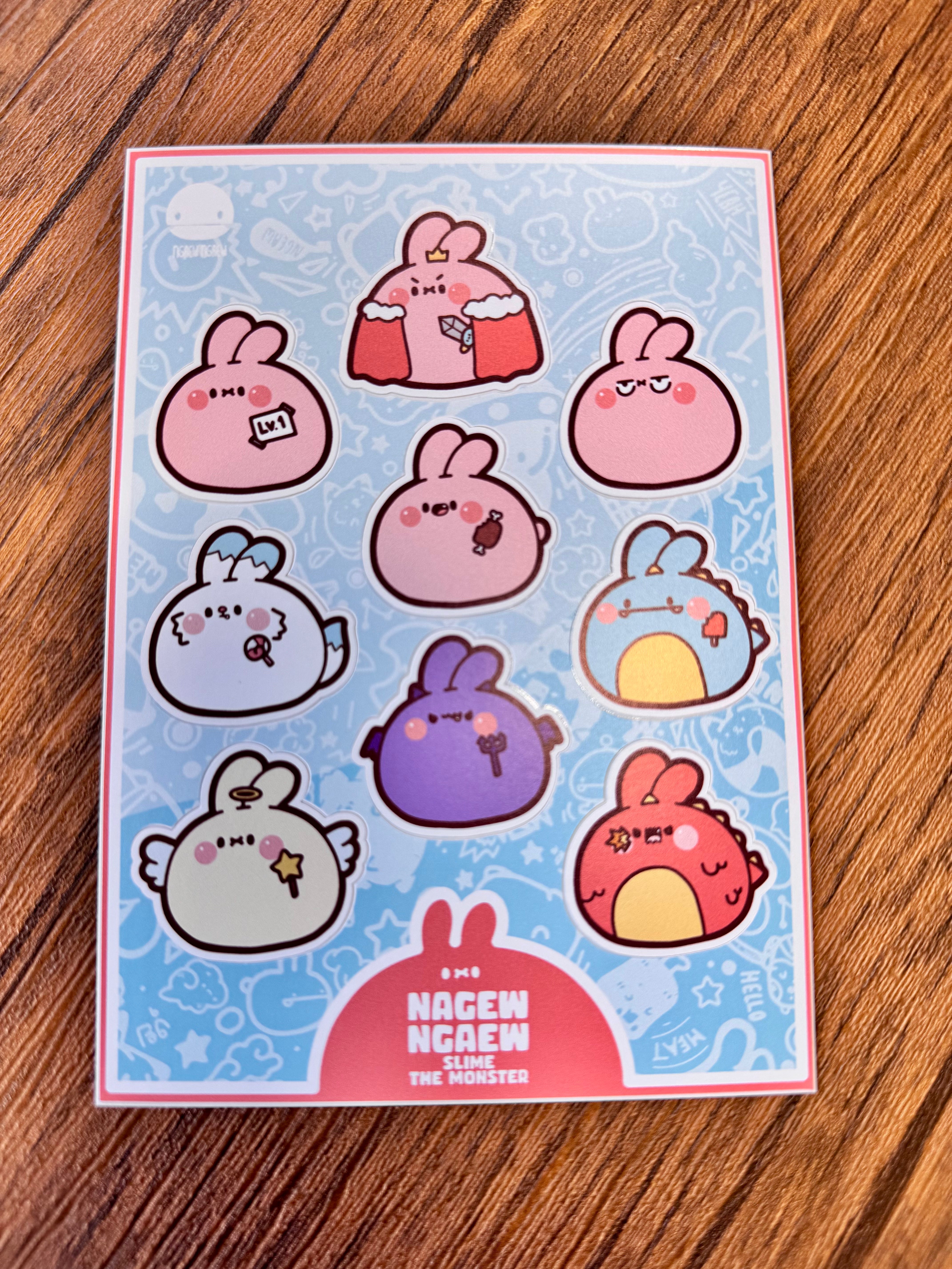 Ngaew Sticker Packs! Series 2! features cute slime-bunny characters in costumes, perfect for art toy enthusiasts.