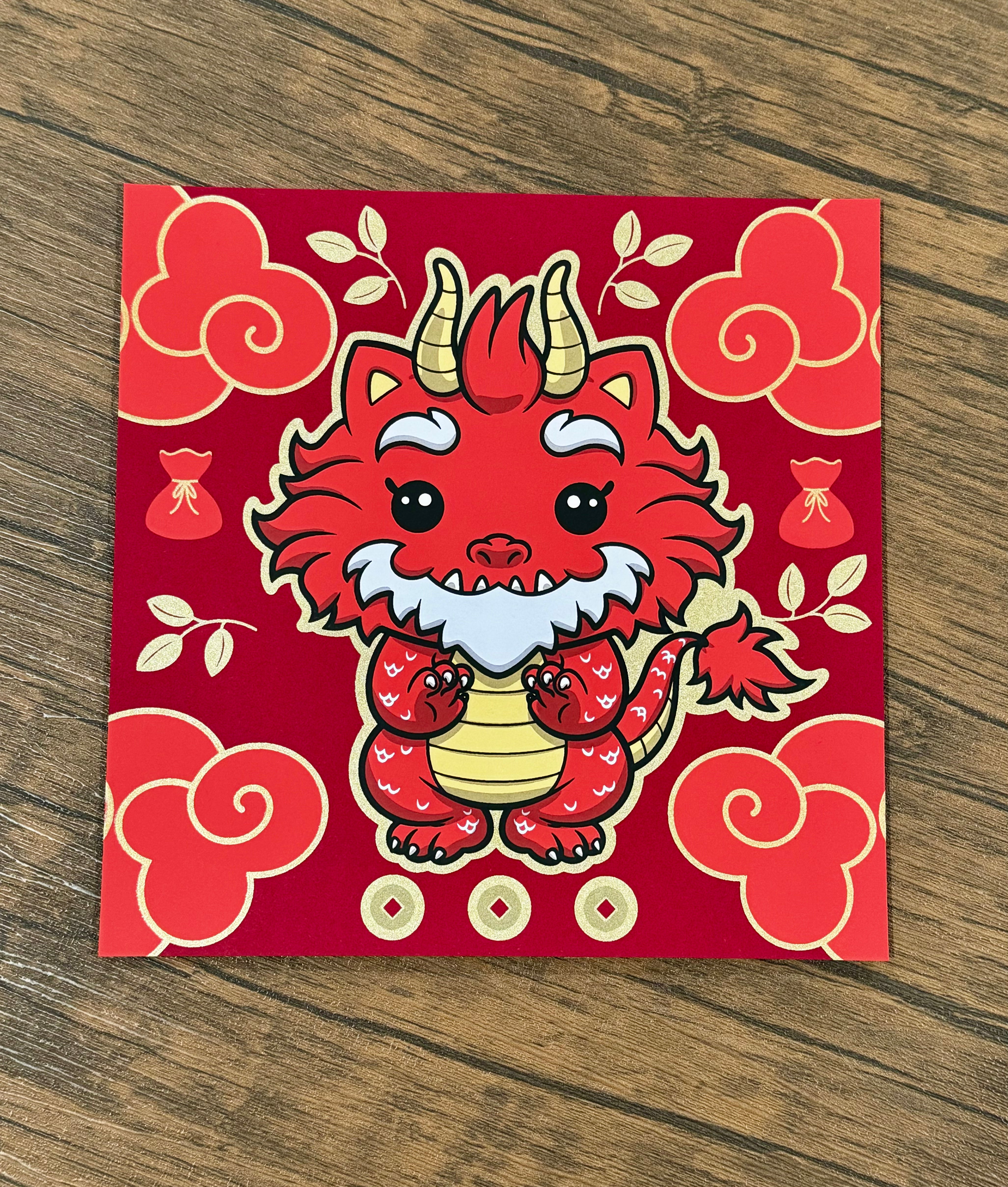 A cartoon dragon on a red square, part of the Strangecat 2024 Lucky Bag - Year of the Dragon collection.