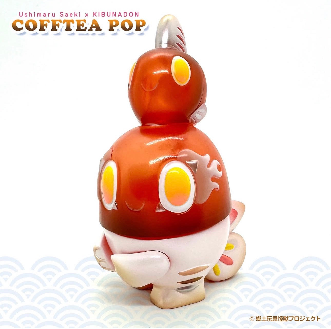 Limited-edition designer vinyl toy COFFTEA POP by Ushimaru Saeki x Folk Toy Monster®, featuring stacked characters with stylized faces and wave-patterned decorations.