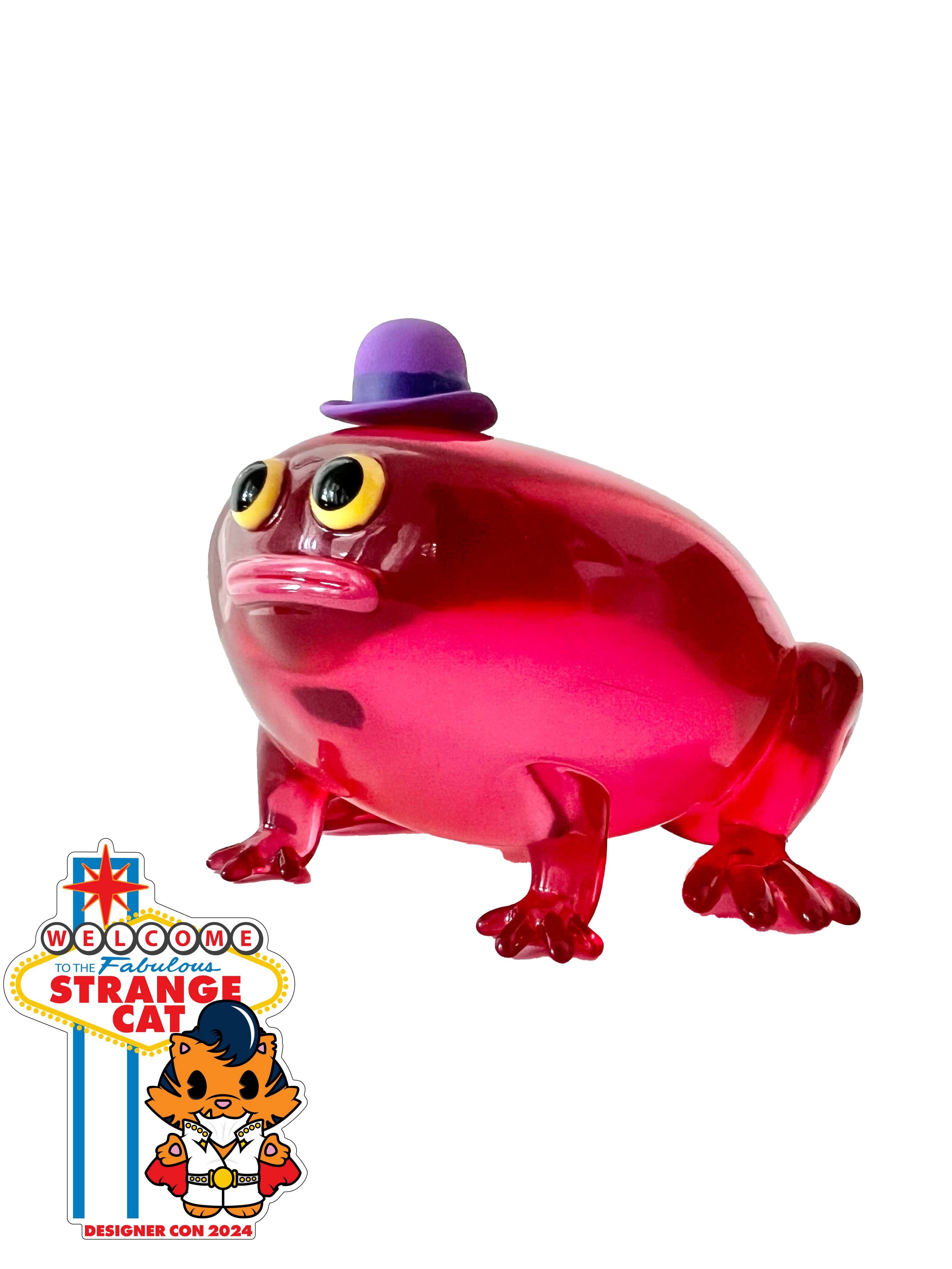 Candy Frod by Sad Salesman, a resin 9cm toy resembling a red frog with a removable hat, limited edition of 100 pieces.