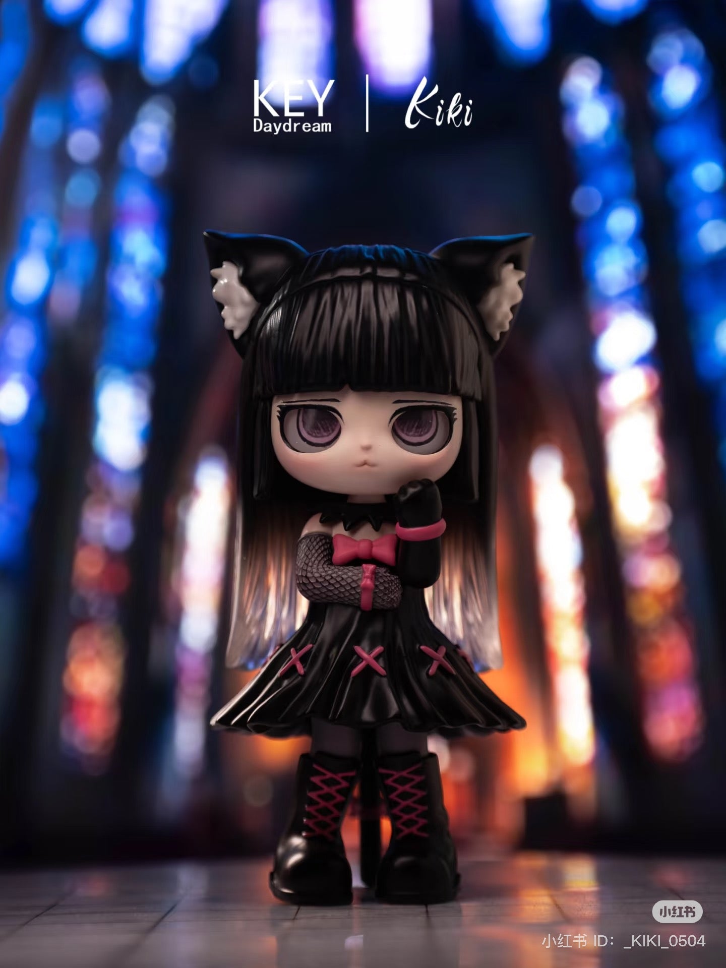KIKI Fantasy Petshop Blind Box Series toy figurine, featuring a detailed doll with black boots and bow tie, part of a collectible art toy set.