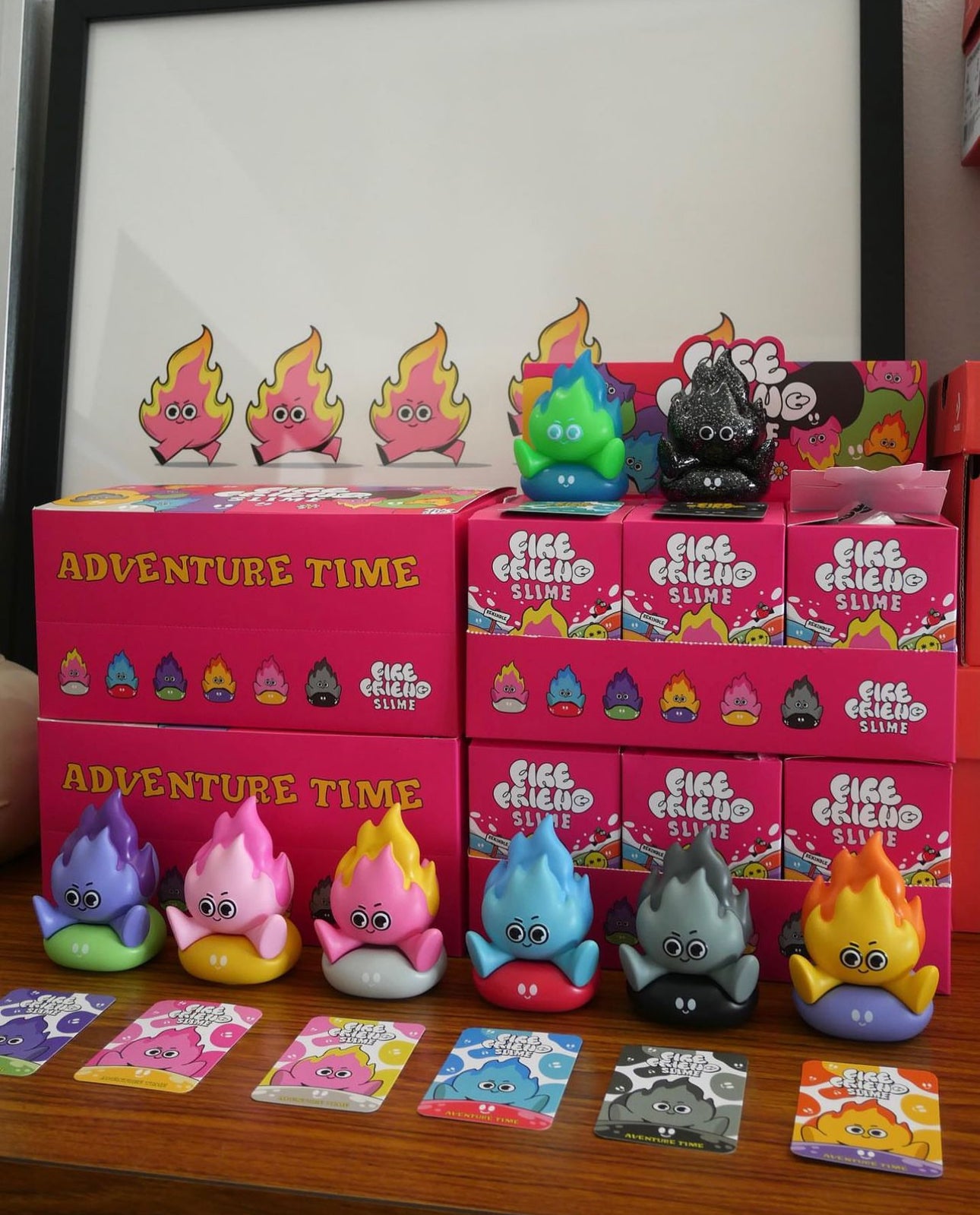 A group of blind box toys by The Jum Thailand, featuring Fire Friend series with 6 regular designs and 2 secrets. Available at Strangecat Toys.