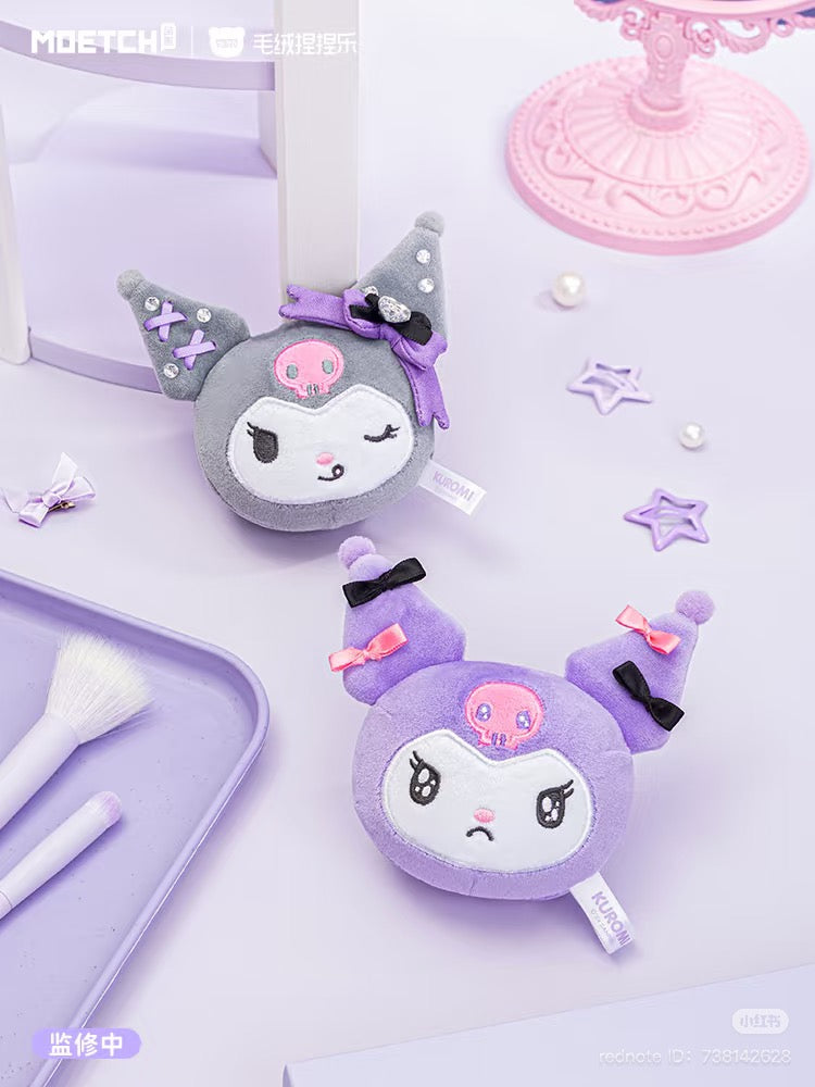 Kuromi Girl's Hair Accessories Series Plush keychain featuring a unique design, including a pink skull accent, ideal for art toy enthusiasts. Ships randomly.