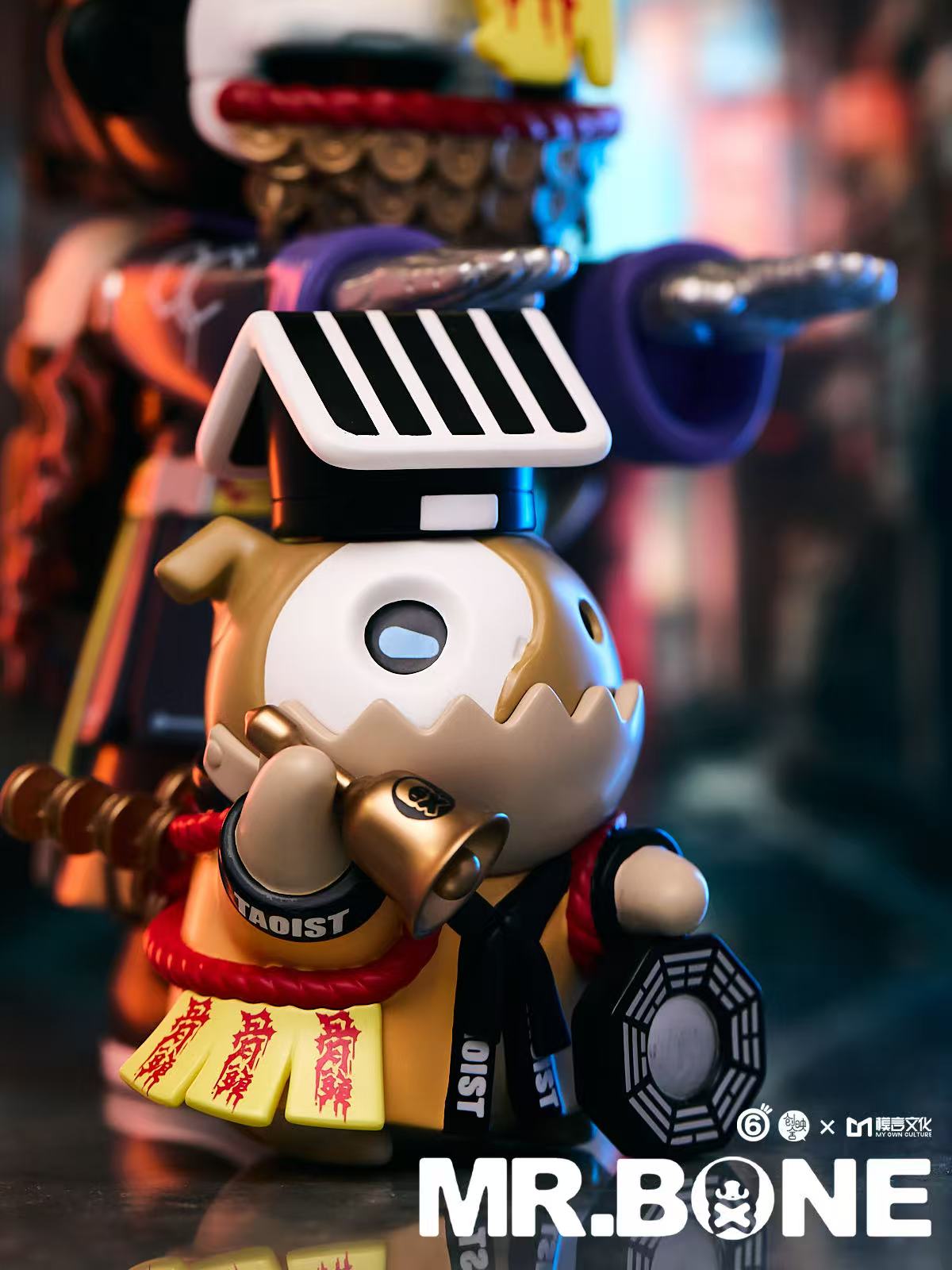 MR. BONE (200%) - Chinese Vampire Limited Edition Preorder: A chibi-style skeleton priest figure with talismans, bell, and bagua disk. Limited to 300 pieces.