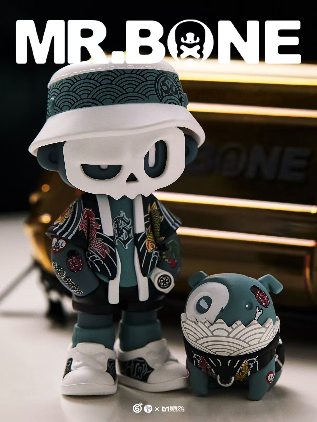 Mr Bone Yakuza Limited Set 100% features a skeleton figure in streetwear and a matching companion, available for preorder at Strangecat Toys.