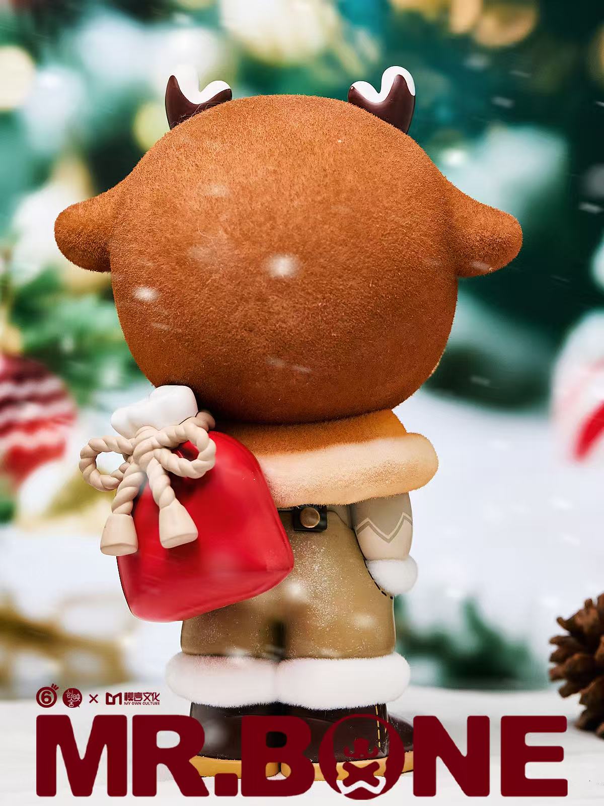Mr. Bone (200%) - Christmas Limited Edition figurine, reindeer-themed, wearing a tan coat, carrying a red sack. Preorder for 2026, 300 pieces worldwide.