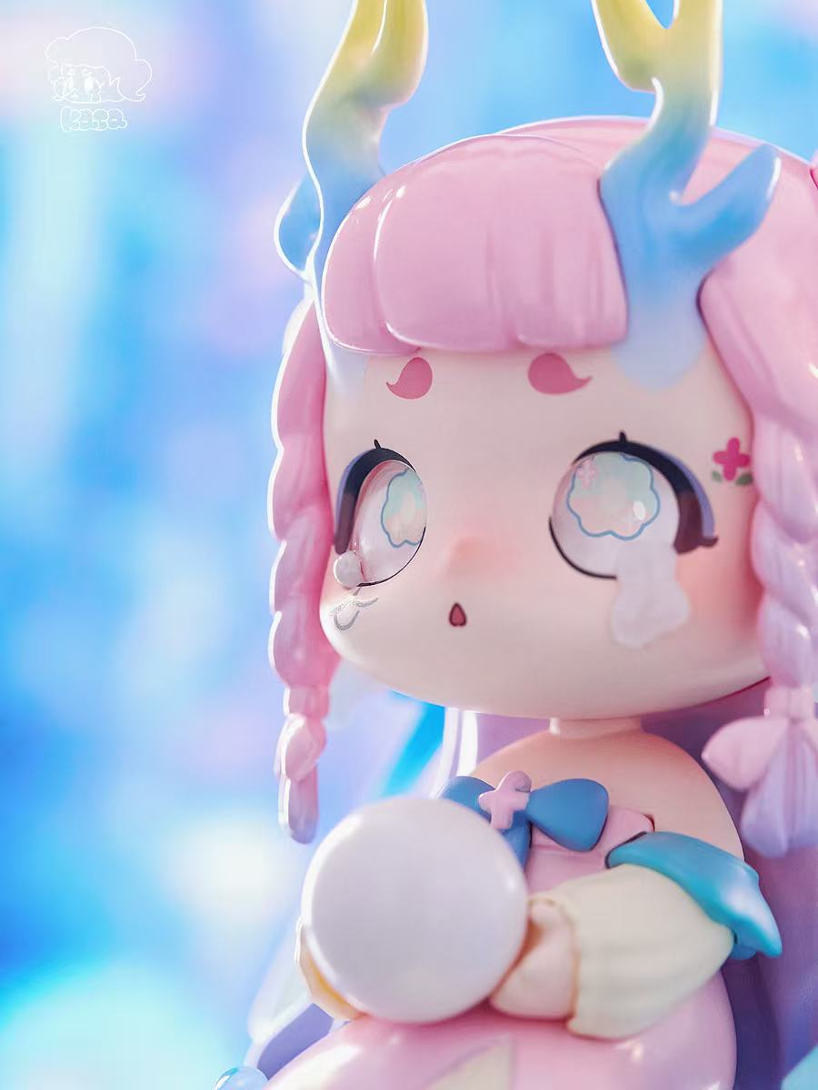 KASA 2.0 - Mystic Tales Blind Box: Pastel vinyl toy with pink hair, gradient horns, glossy eyes, and a crystal ball. Collectible art toy, 12CM PVC.