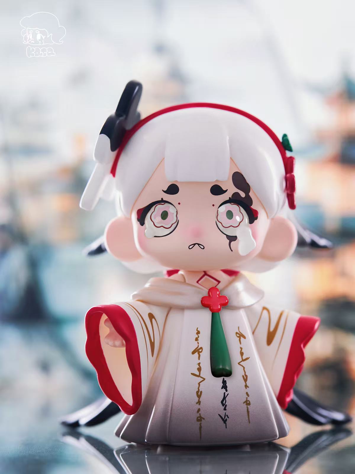 KASA 2.0 - Mystic Tales Blind Box Series figure, featuring a chibi character with white hair, kimono, and oversized eyes, embodying East Asian and modern art toy elements.