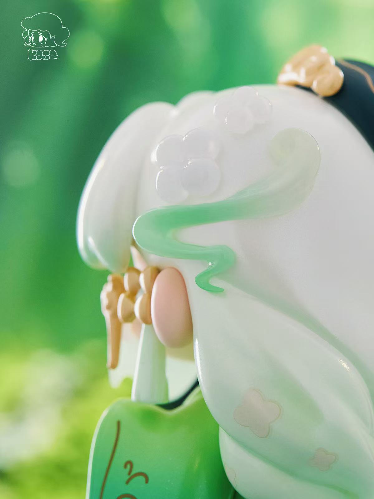 KASA 2.0 - Mystic Tales Blind Box Series vinyl art-toy, featuring a glossy figure with mint-green swirled hair and a green kimono, showcasing designer craftsmanship.