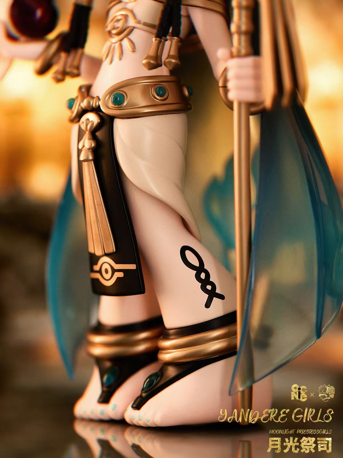 Yandere Girls The Priestess was born for the moonlight - Preorder. Anime-style resin figure with Egyptian-inspired sandals, jewelry, translucent cape, and staff.
