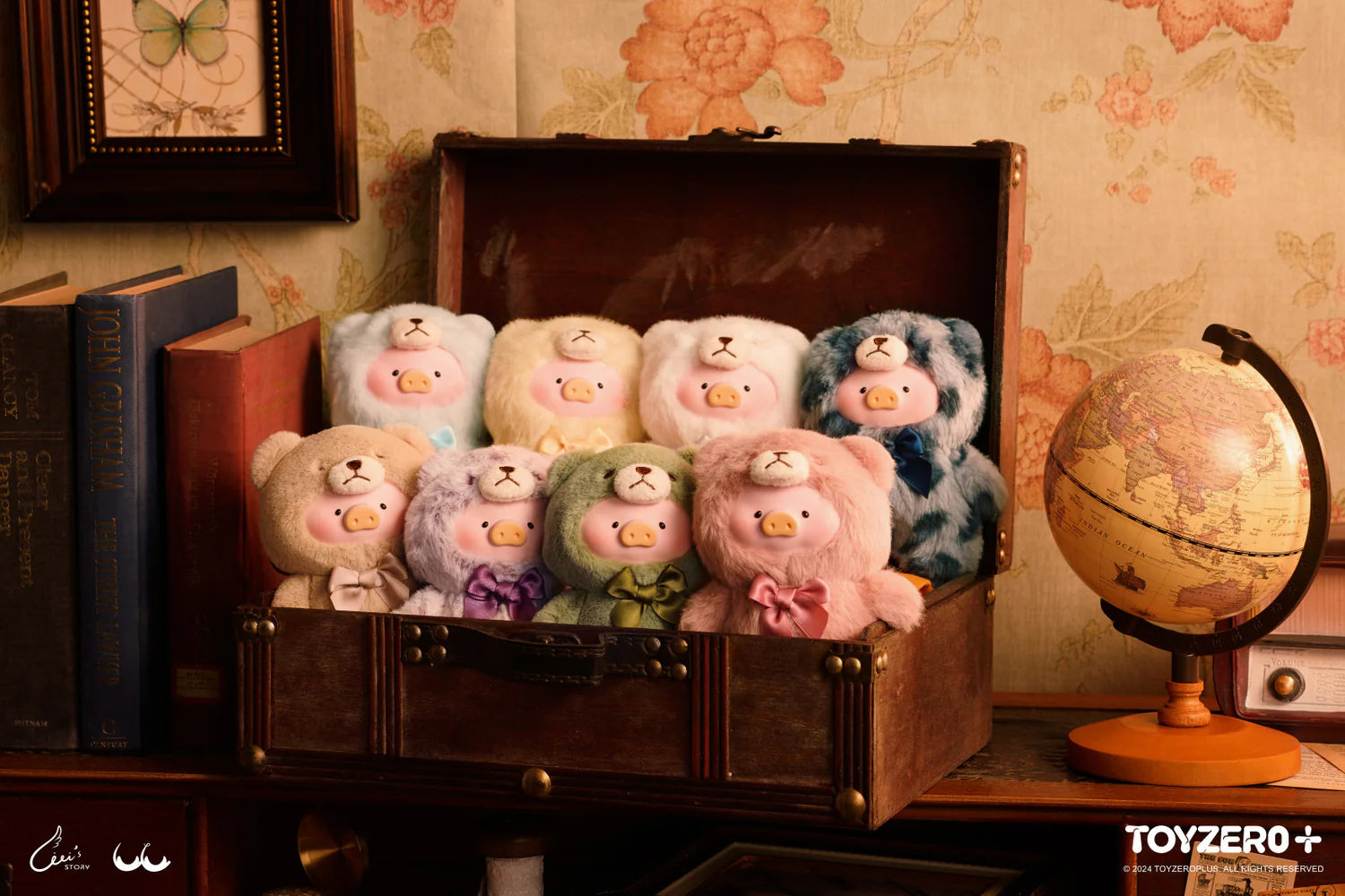 A blind box toy featuring LuLu the Piggy from Vintage Teddy Shop, with a vinyl face. Product size approximately 14cm tall. Available at Strangecat Toys.