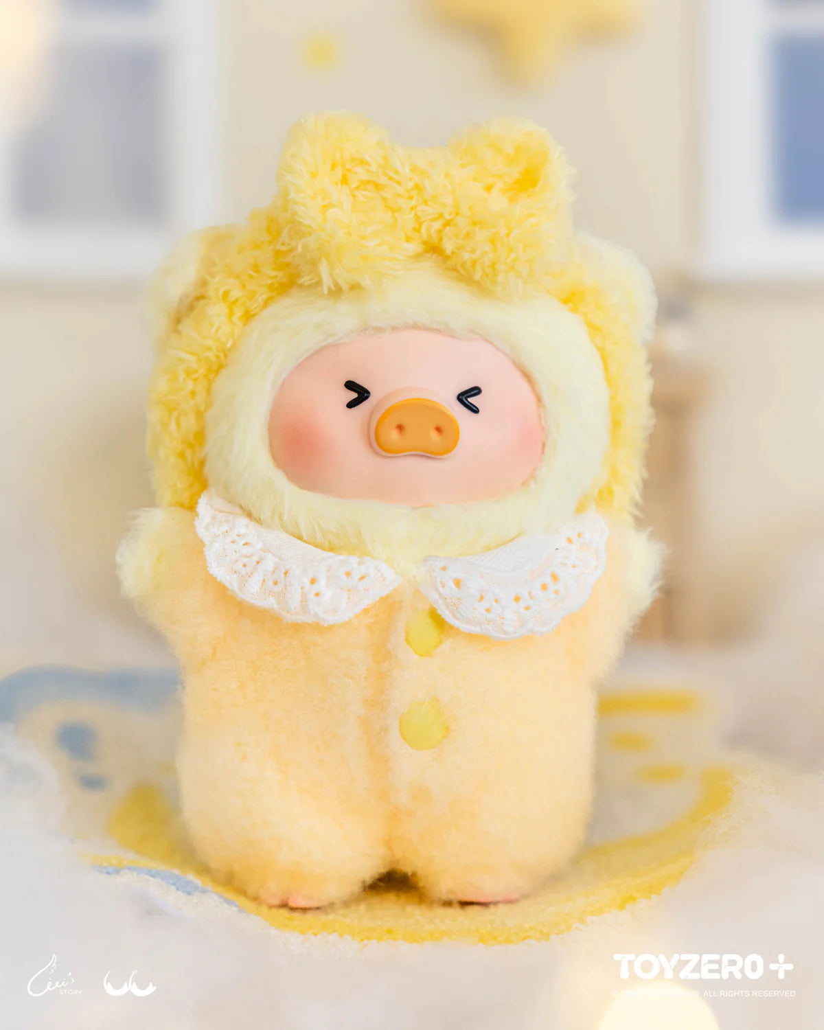 LuLu the Piggy plush keychain with pig-snout, squint eyes, lace collar, and fluffy ears, from LuLu's Dreaming Wonderland Series.