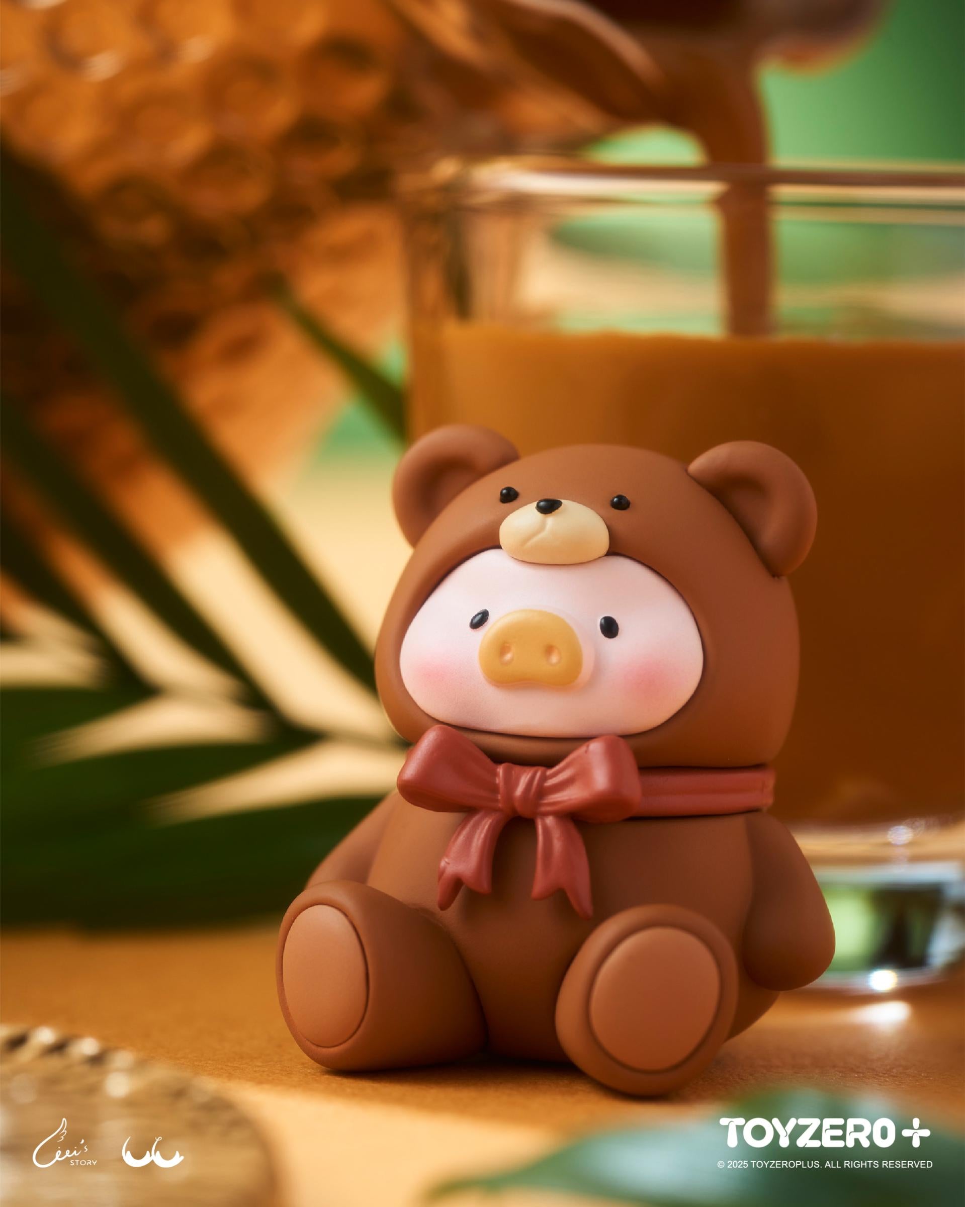 LuLu the Piggy - Teddy MINI Limited Edition (Milk Tea Festa) features a piglet in a bear costume, ideal for collectors from Strangecat Toys.
