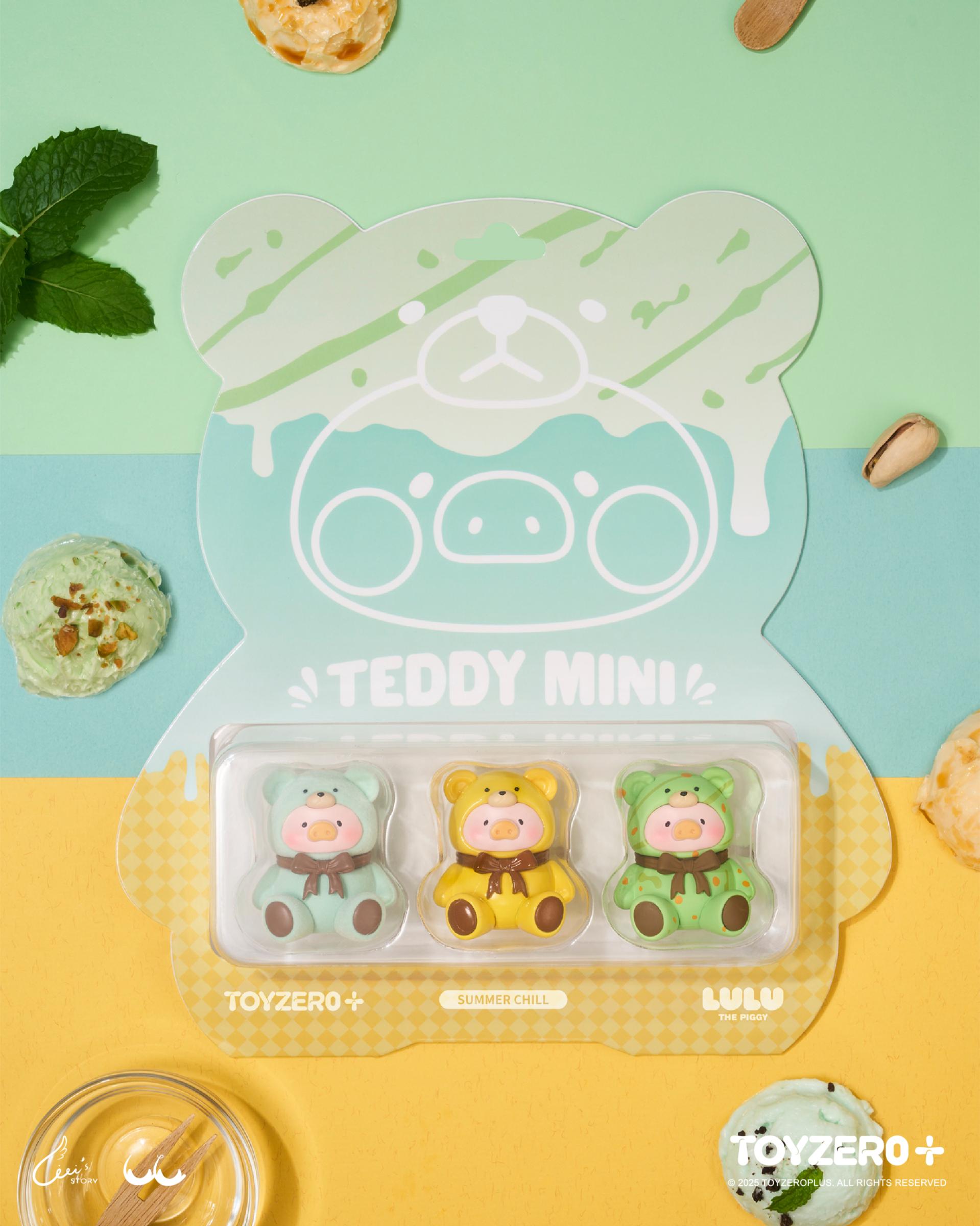 LuLu the Piggy - Teddy MINI Limited Edition (Summer Chill) figures in teddy-bear costumes, pre-order at Strangecat Toys.