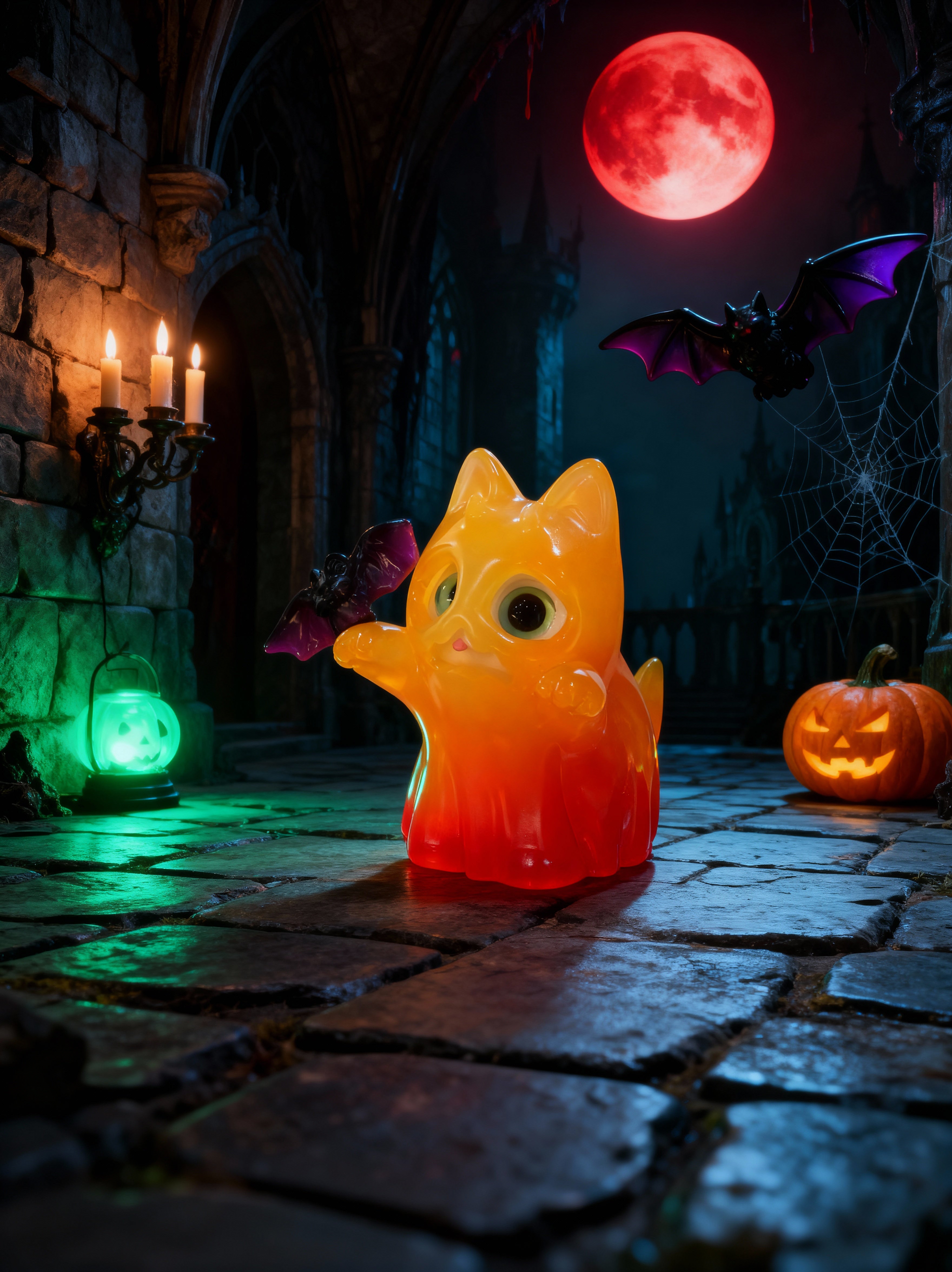 Luminescent Pumpkin Ghost Cat by HOTRU