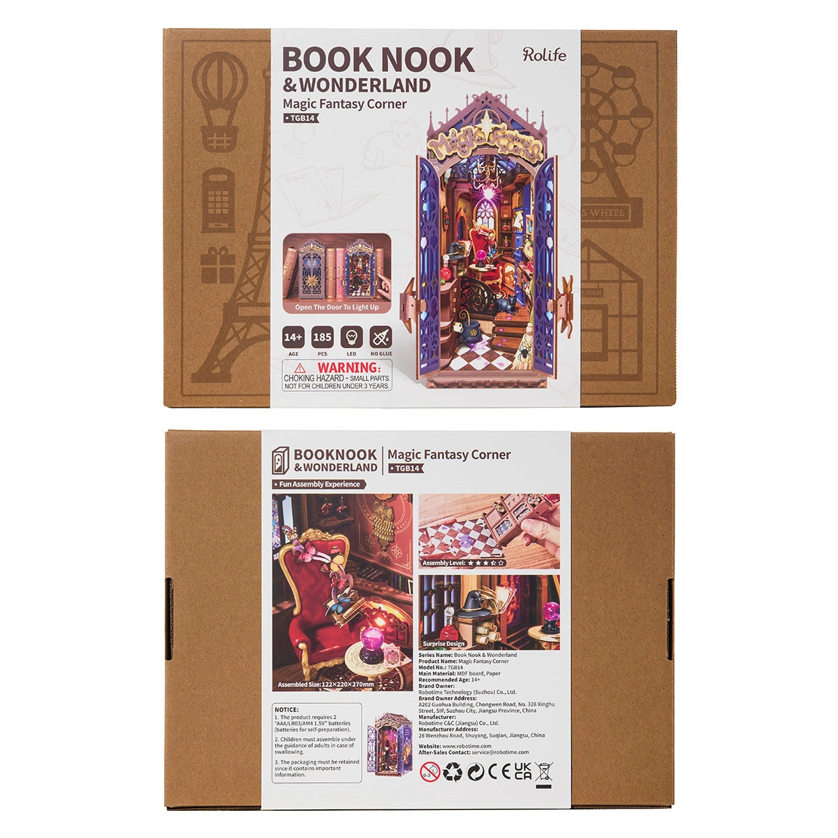 Rolife DIY Book Nook - Magic Fantasy Corner TGB14, a 185-piece, self-assembled miniature diorama kit with LED lighting, depicting a fantasy-themed study.